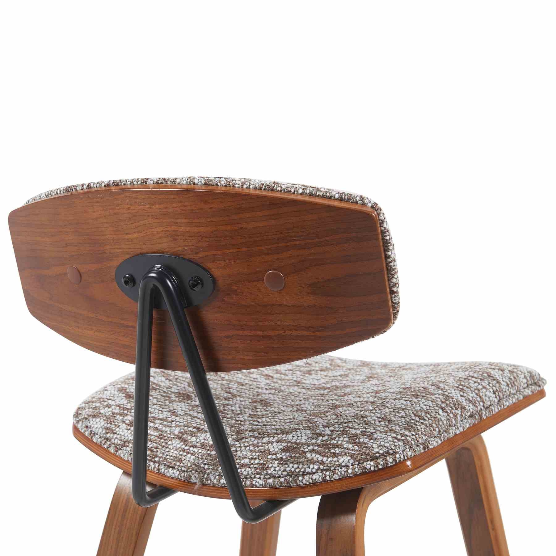 Fox Modern Swivel Bar Height Stool with Speckled Brown Upholstered Seat and Walnut Wood Frame - Image 5