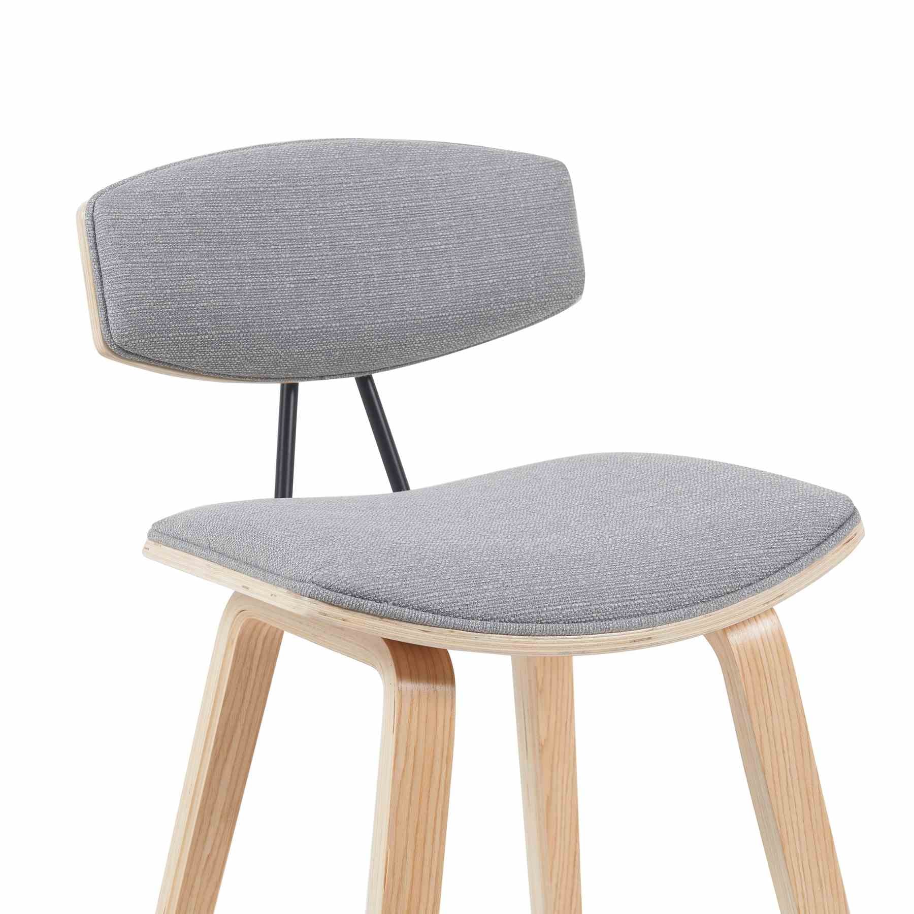 Fox Modern Swivel Counter Height Bar Stool with Grey Upholstered Seat and Patterned Oak Wood Frame - Image 4