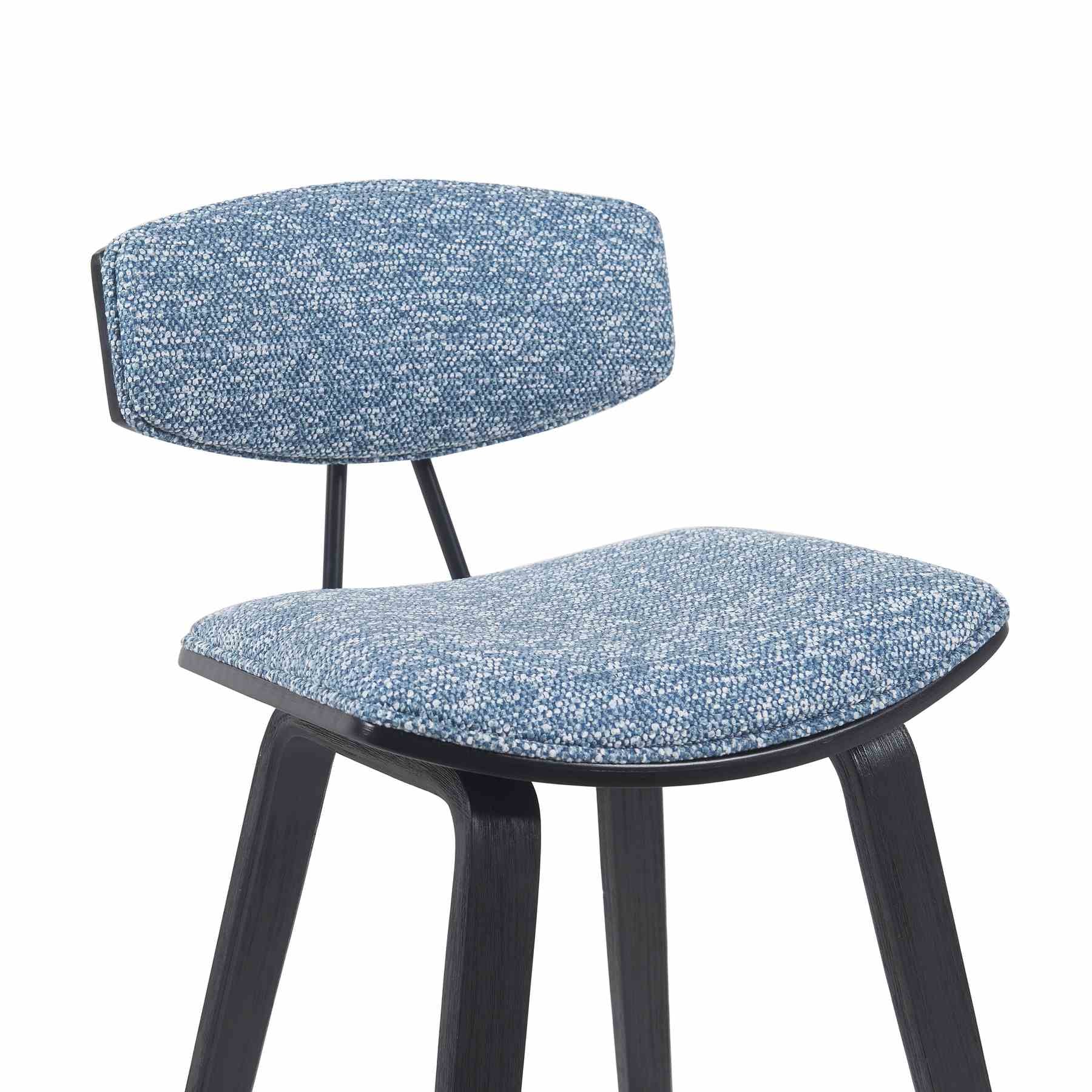 Fox Modern Swivel Counter Height Bar Stool with Speckled Blue Upholstered Seat and Black Brushed Wood Frame - Image 4