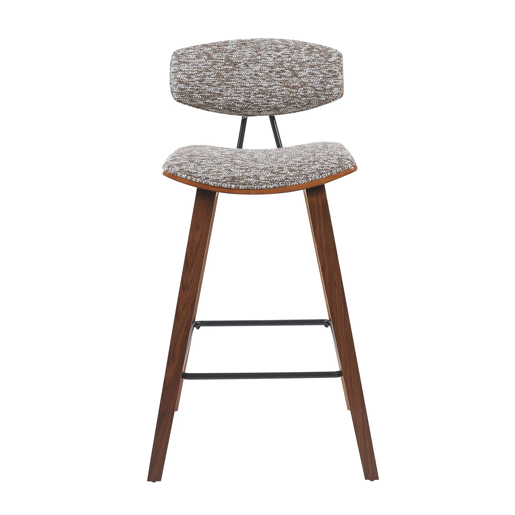 Fox Modern Swivel Counter Height Bar Stool with Speckled Brown Upholstered Seat and Walnut Wood Frame - Image 2