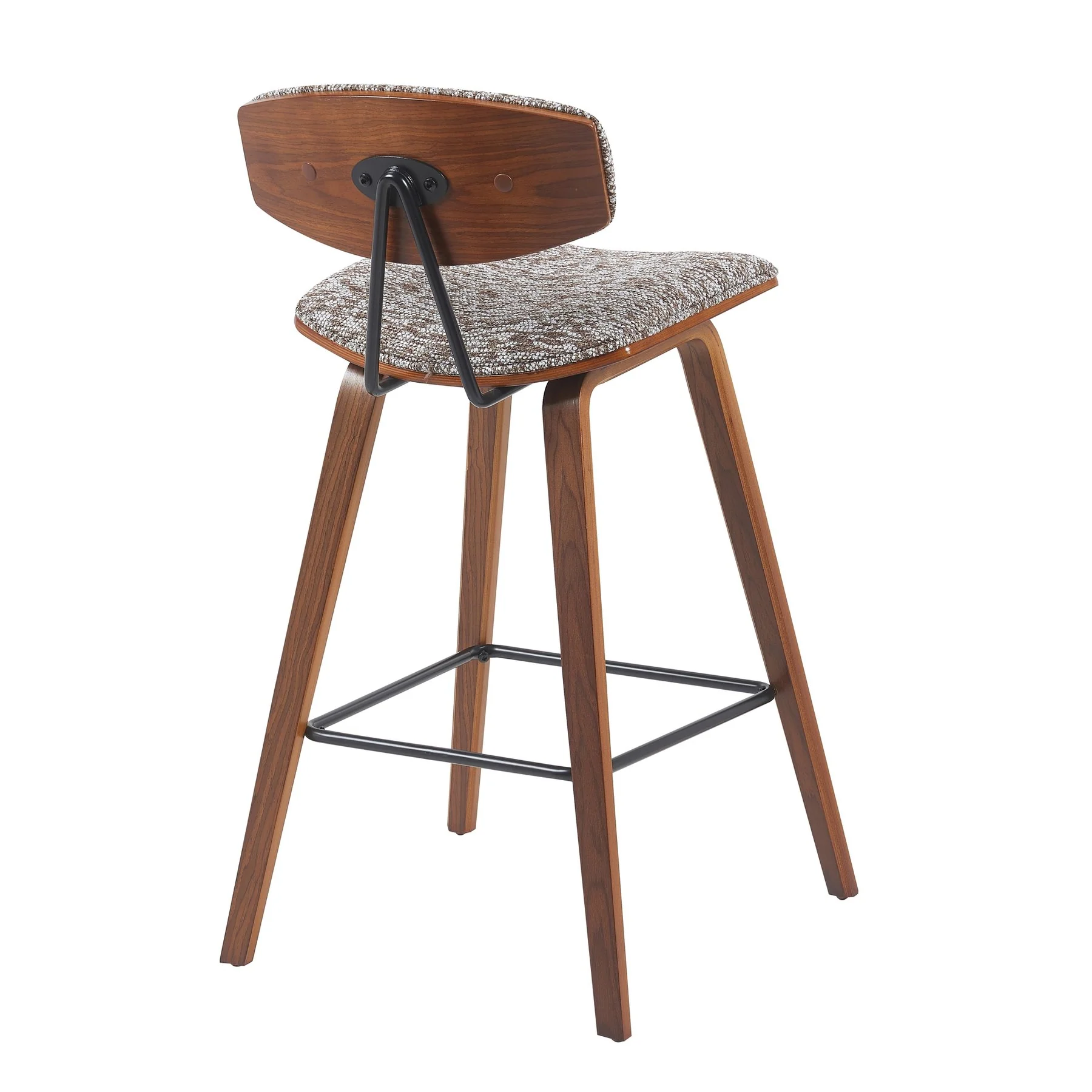 Fox Modern Swivel Counter Height Bar Stool with Speckled Brown Upholstered Seat and Walnut Wood Frame - Image 3