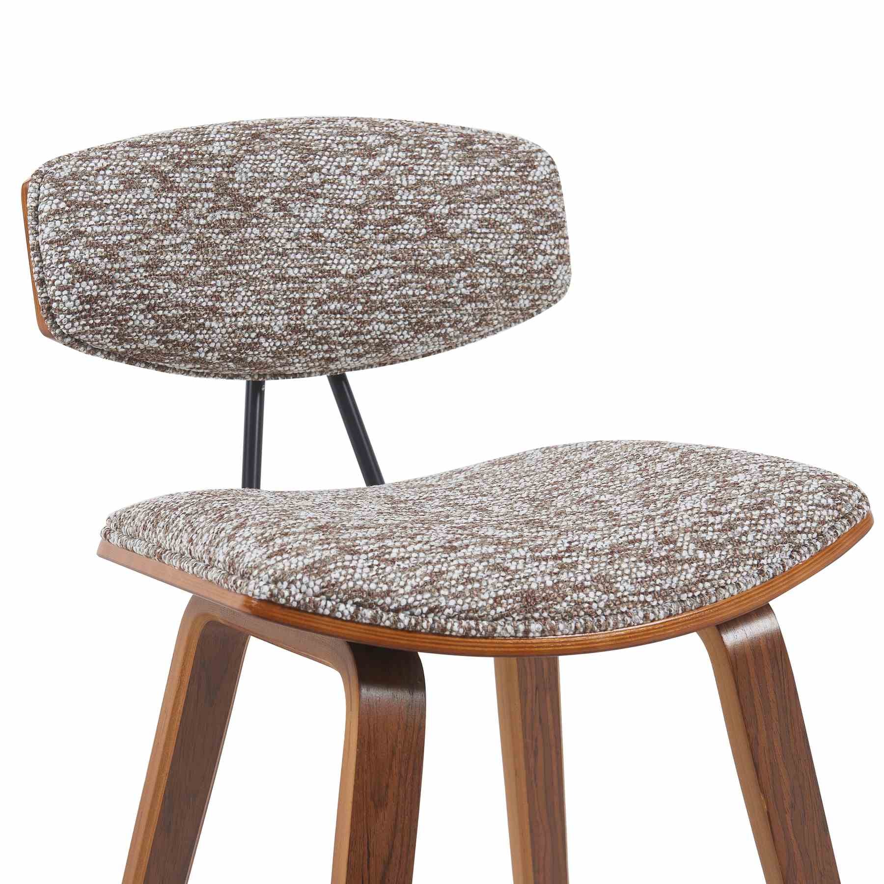 Fox Modern Swivel Counter Height Bar Stool with Speckled Brown Upholstered Seat and Walnut Wood Frame - Image 4