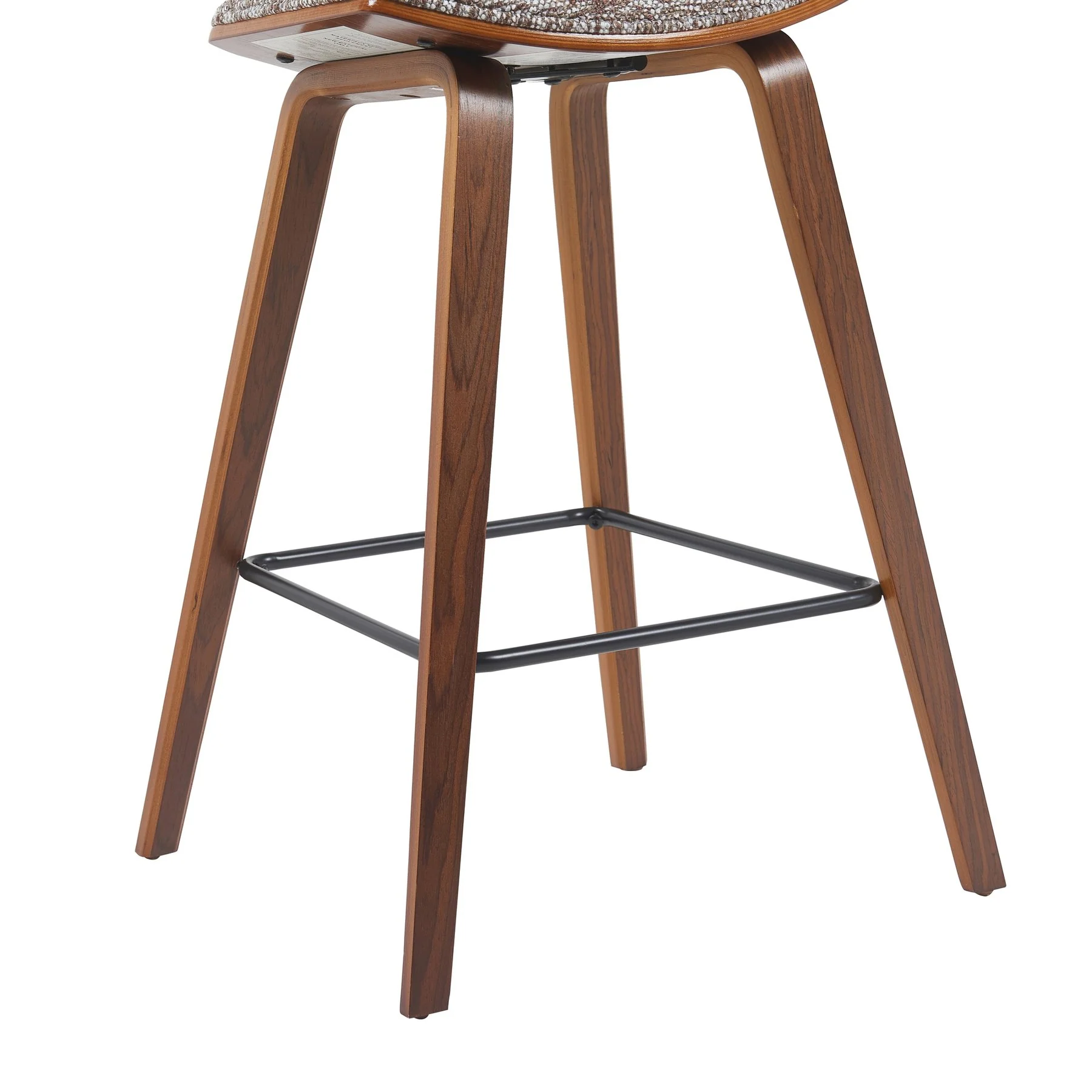 Fox Modern Swivel Counter Height Bar Stool with Speckled Brown Upholstered Seat and Walnut Wood Frame - Image 6