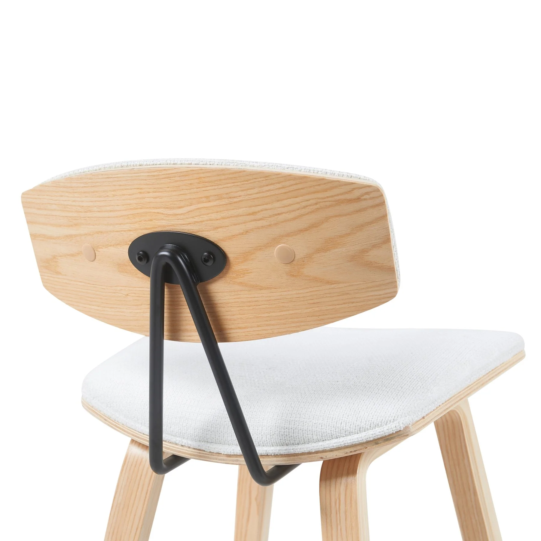 Fox Modern Swivel Counter Height Bar Stool with White Upholstered Seat and Patterned Oak Wood Frame - Image 5