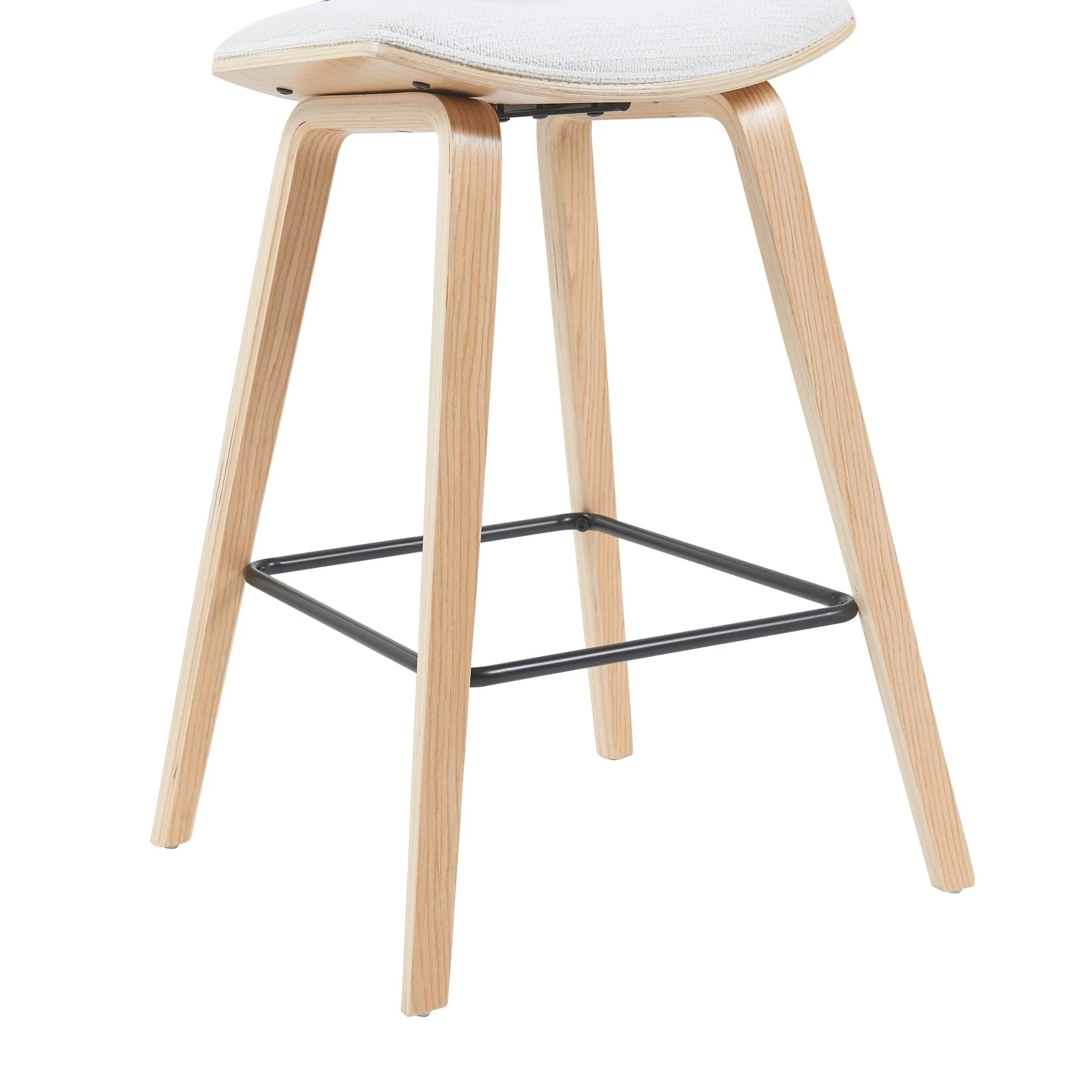 Fox Modern Swivel Counter Height Bar Stool with White Upholstered Seat and Patterned Oak Wood Frame - Image 6