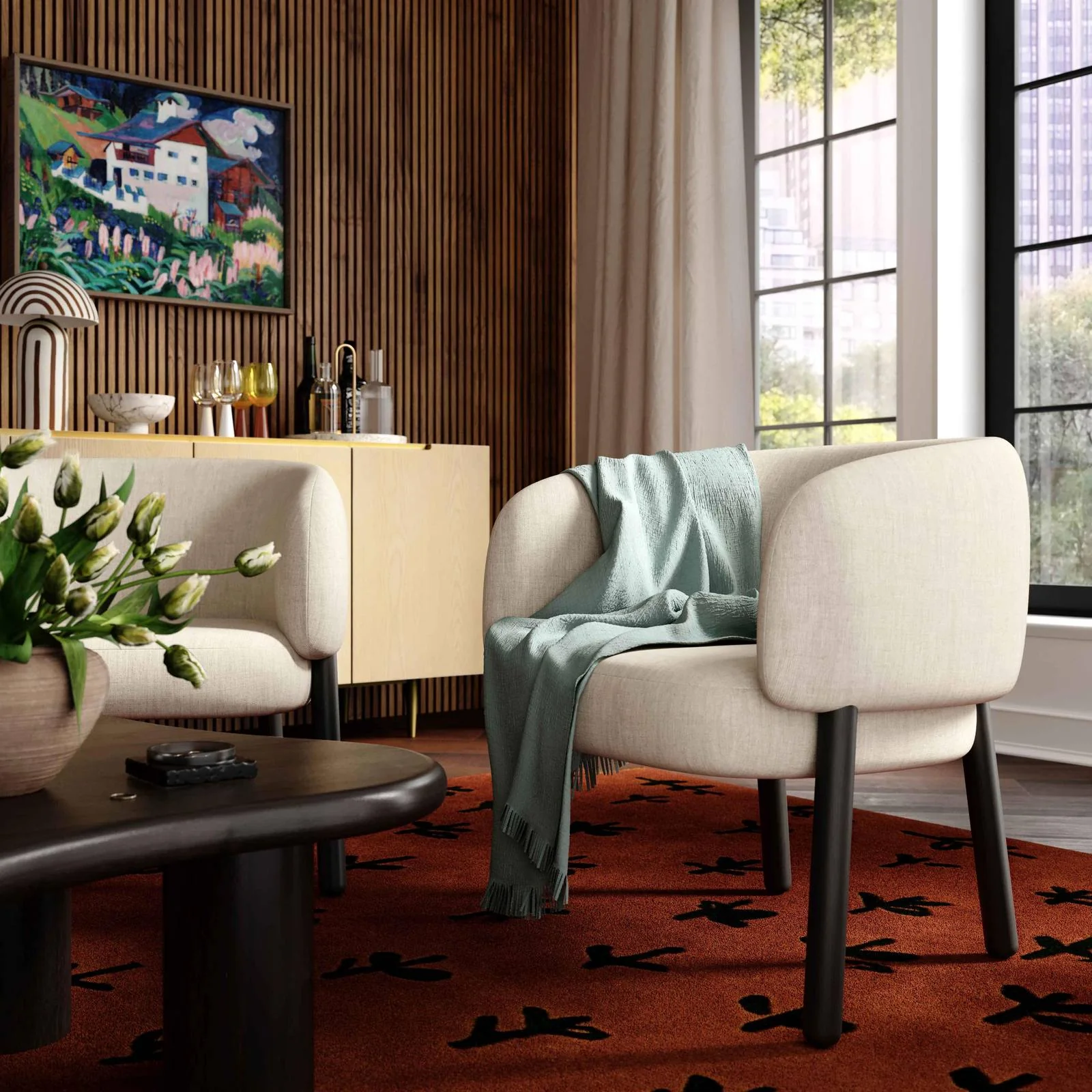 Foxy Cream Performance Basketweave Chenille Accent Chair - Image 2
