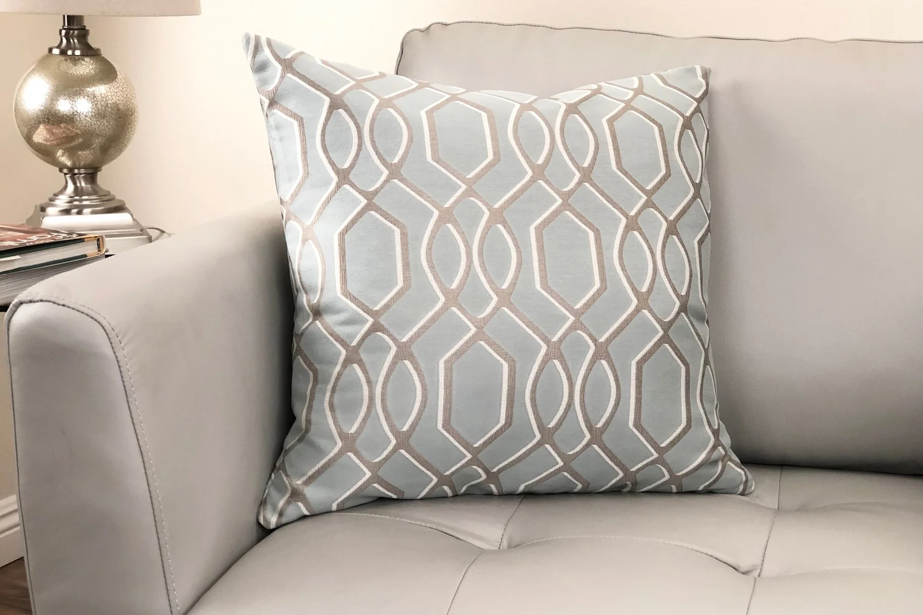 Frances Contemporary Decorative Feather and Down Throw Pillow In Sea Jacquard Fabric - Image 2
