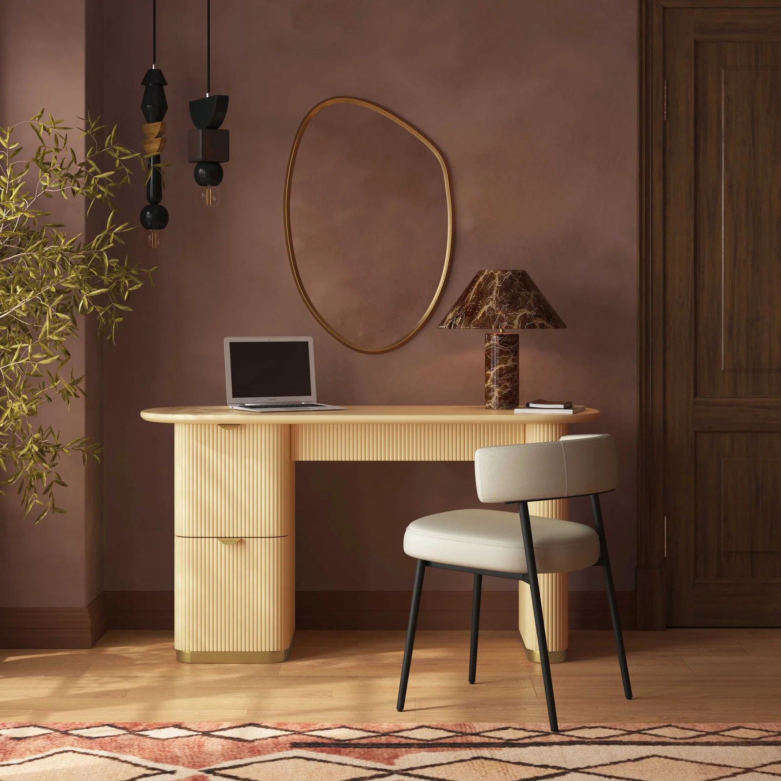 Francesca Yellow Peach 3-Drawer Desk - Image 2