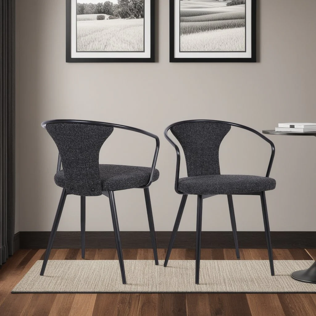 Francis Contemporary Dining Chair in Black Powder Coated Finish and Black Fabric - Image 6