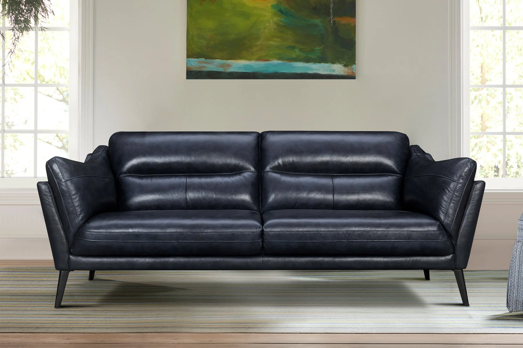 Franz 87" Modern Blue Genuine Leather Sofa - Image 8