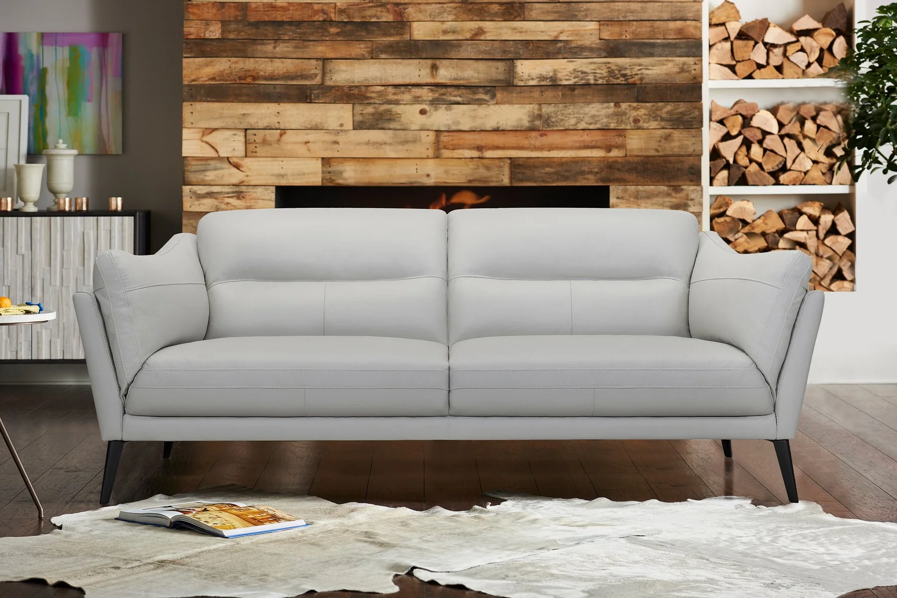 Franz 87" Modern Dove Gray Genuine Leather Sofa - Image 7