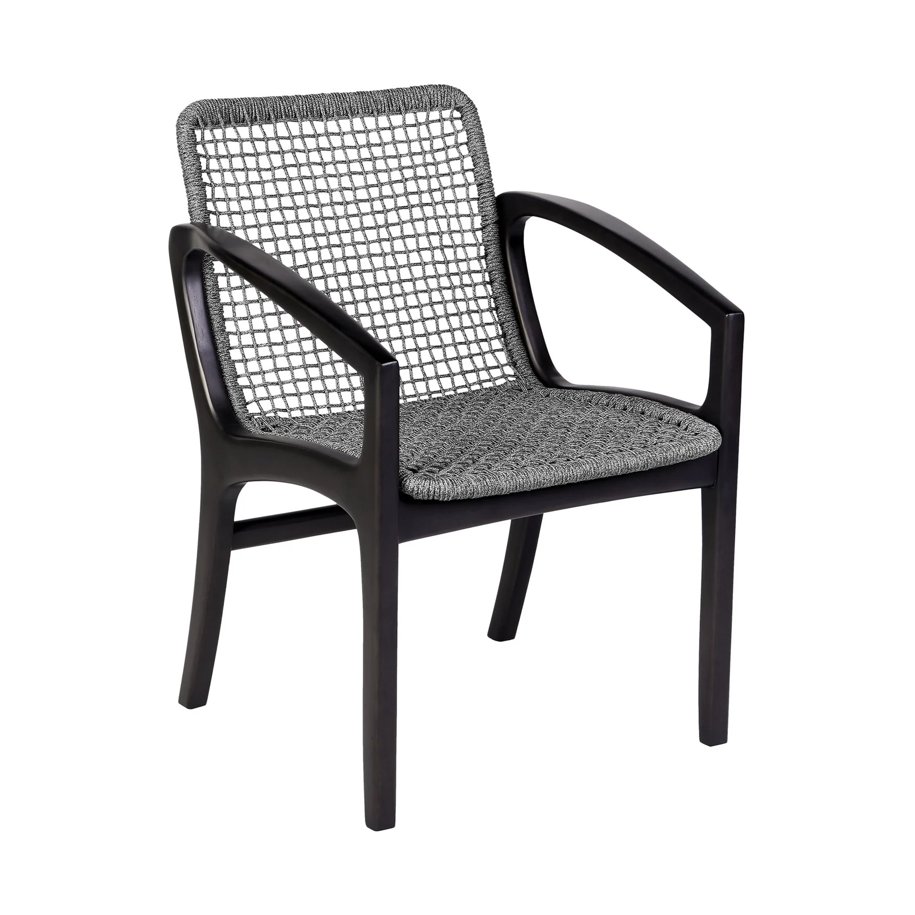 Frinton and Beckham 5 Piece Outdoor Patio Dining Set in Dark Eucalyptus Wood and Gray Rope - Image 2