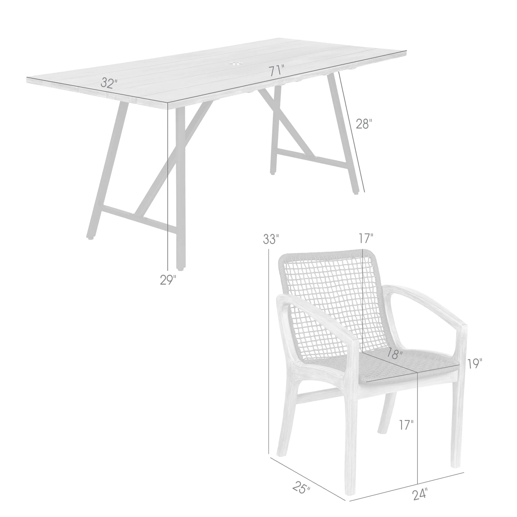 Frinton and Beckham 5 Piece Outdoor Patio Dining Set in Light Eucalyptus Wood and Charcoal Rope - Image 12