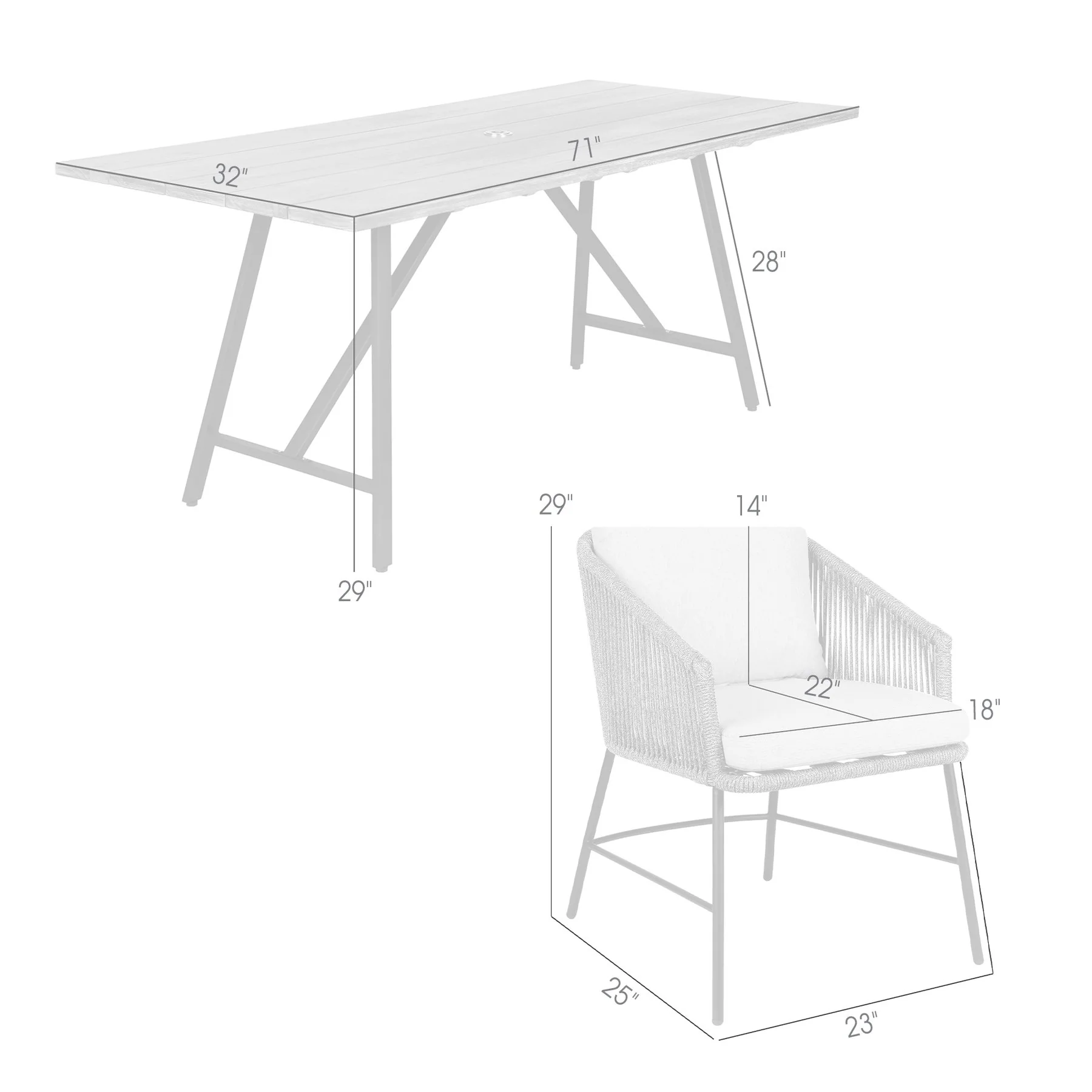 Frinton and Ditas 5 Piece Dining Set in Dark Eucalyptus and Metal with Gray Rope - Image 12