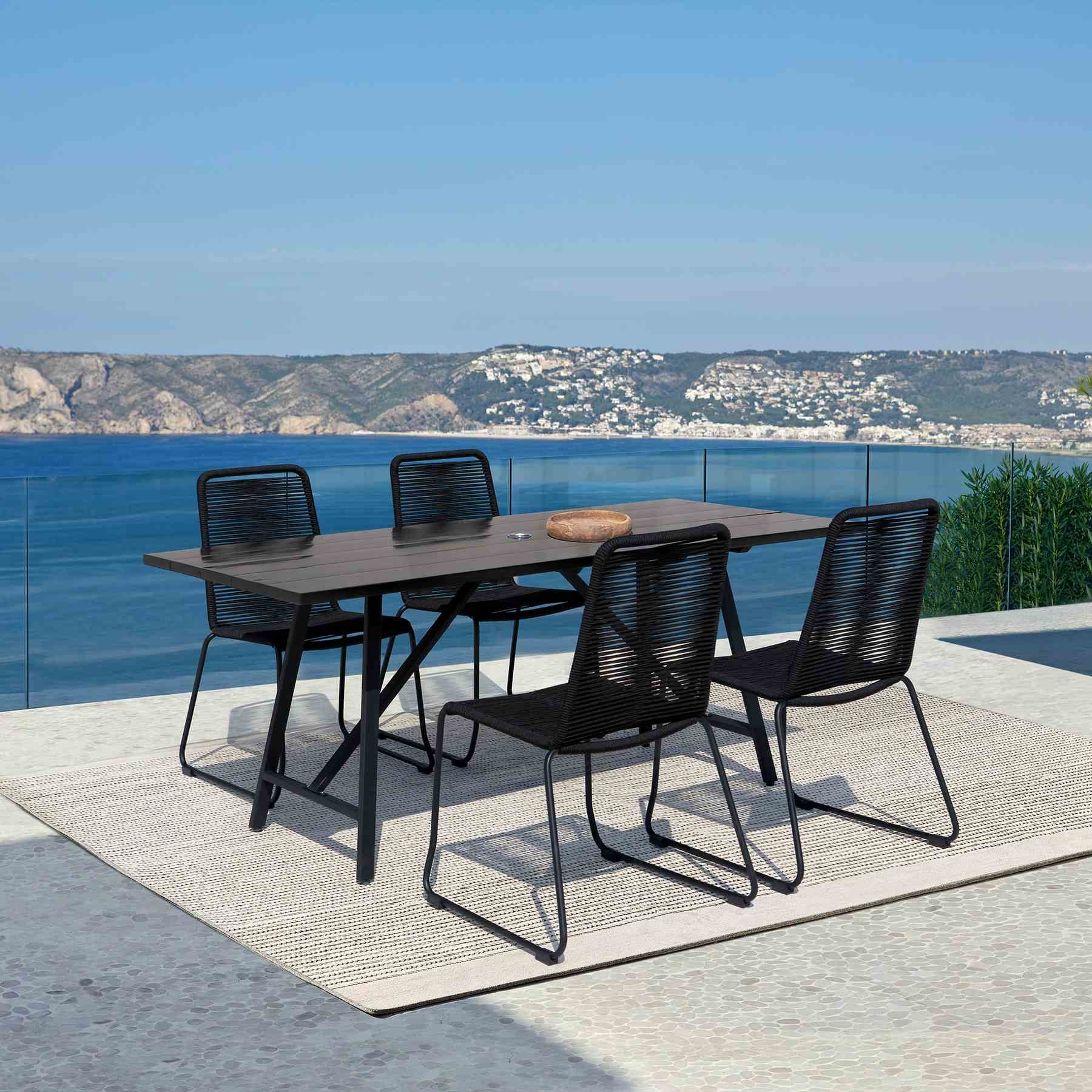 Frinton and Shasta 5 Piece Dining Set in Dark Eucalyptus and Metal with Black Rope - Image 12