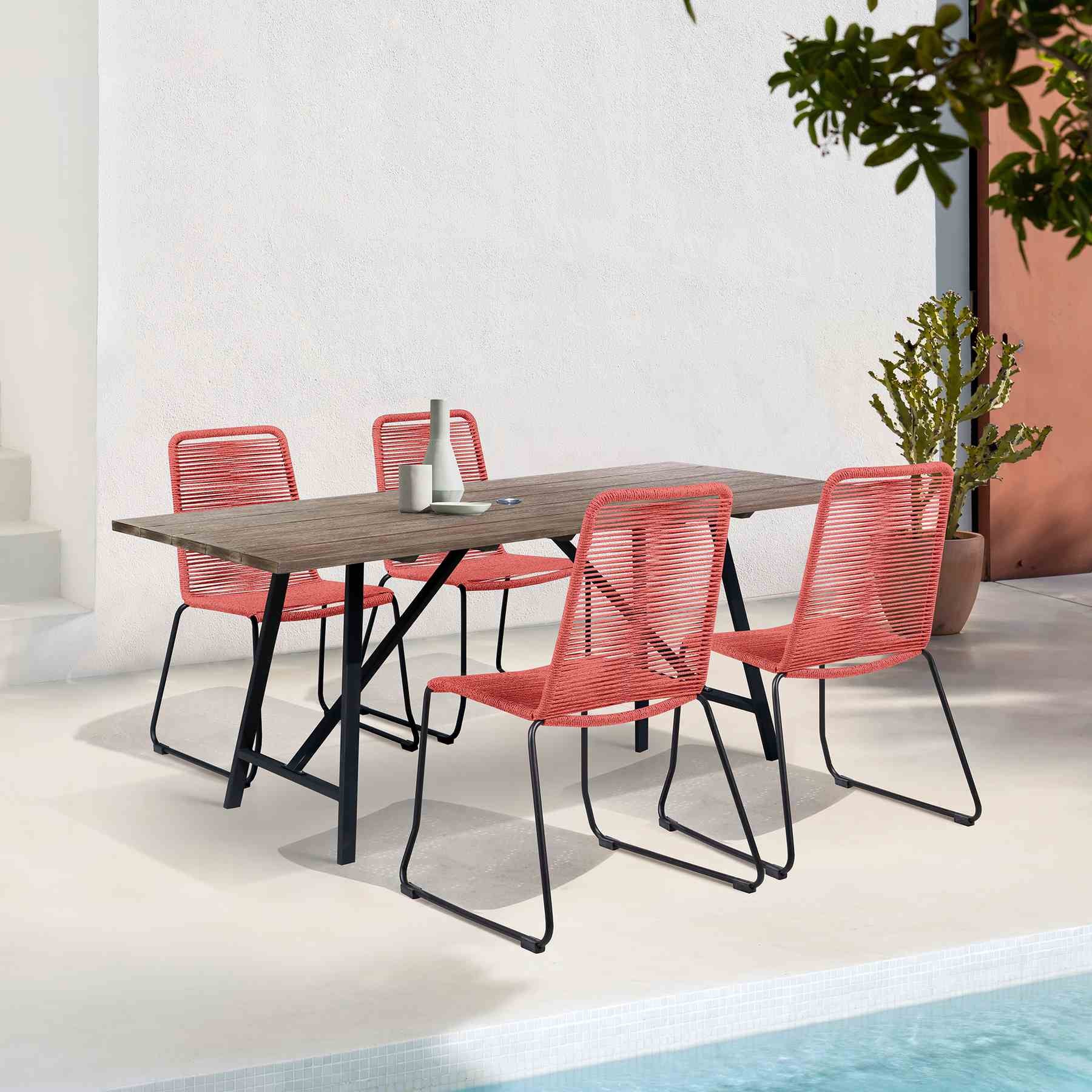 Frinton and Shasta 5 Piece Outdoor Patio Dining Set in Light Eucalyptus Wood and Brick Red Rope - Image 12