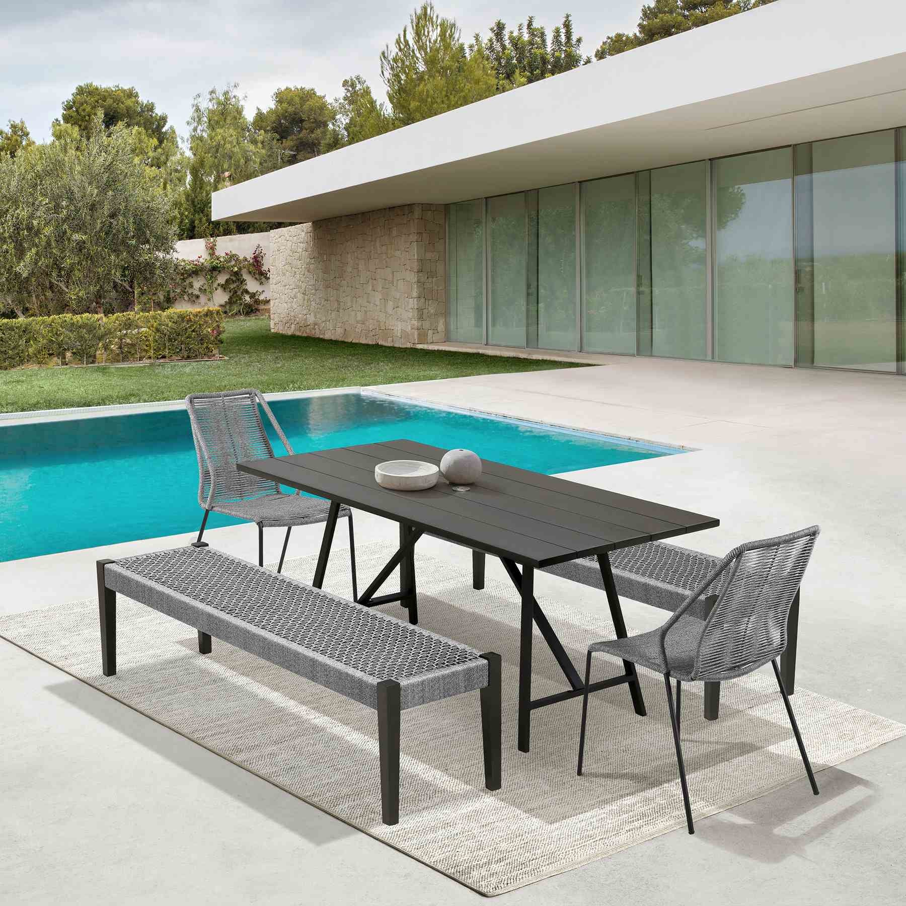 Frinton Clip and Rhett 5 Piece Outdoor Dining Set in Dark Eucalyptus with Gray Rope - Image 14