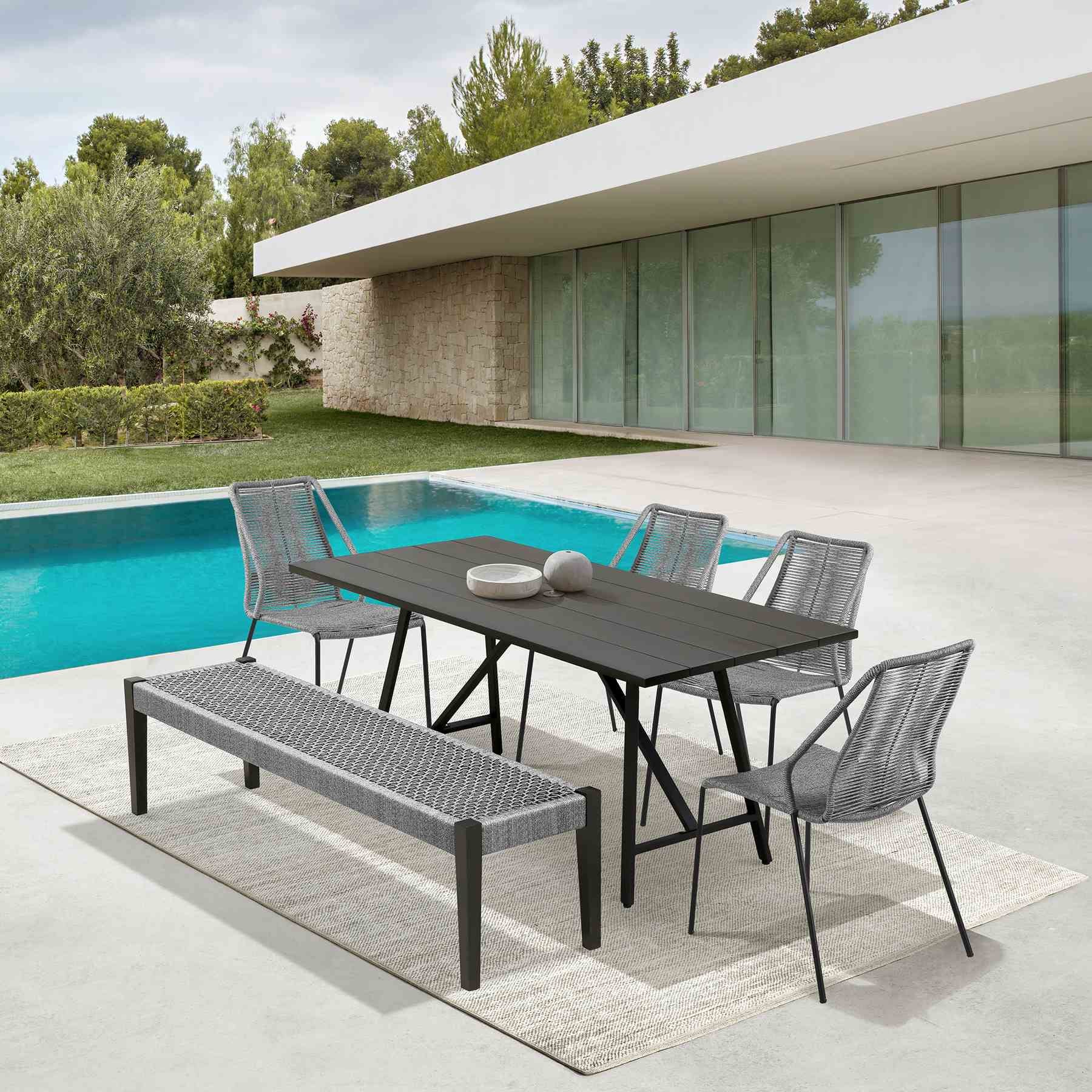 Frinton Clip and Rhett 6 Piece Outdoor Dining Set in Dark Eucalyptus with Gray Rope - Image 14