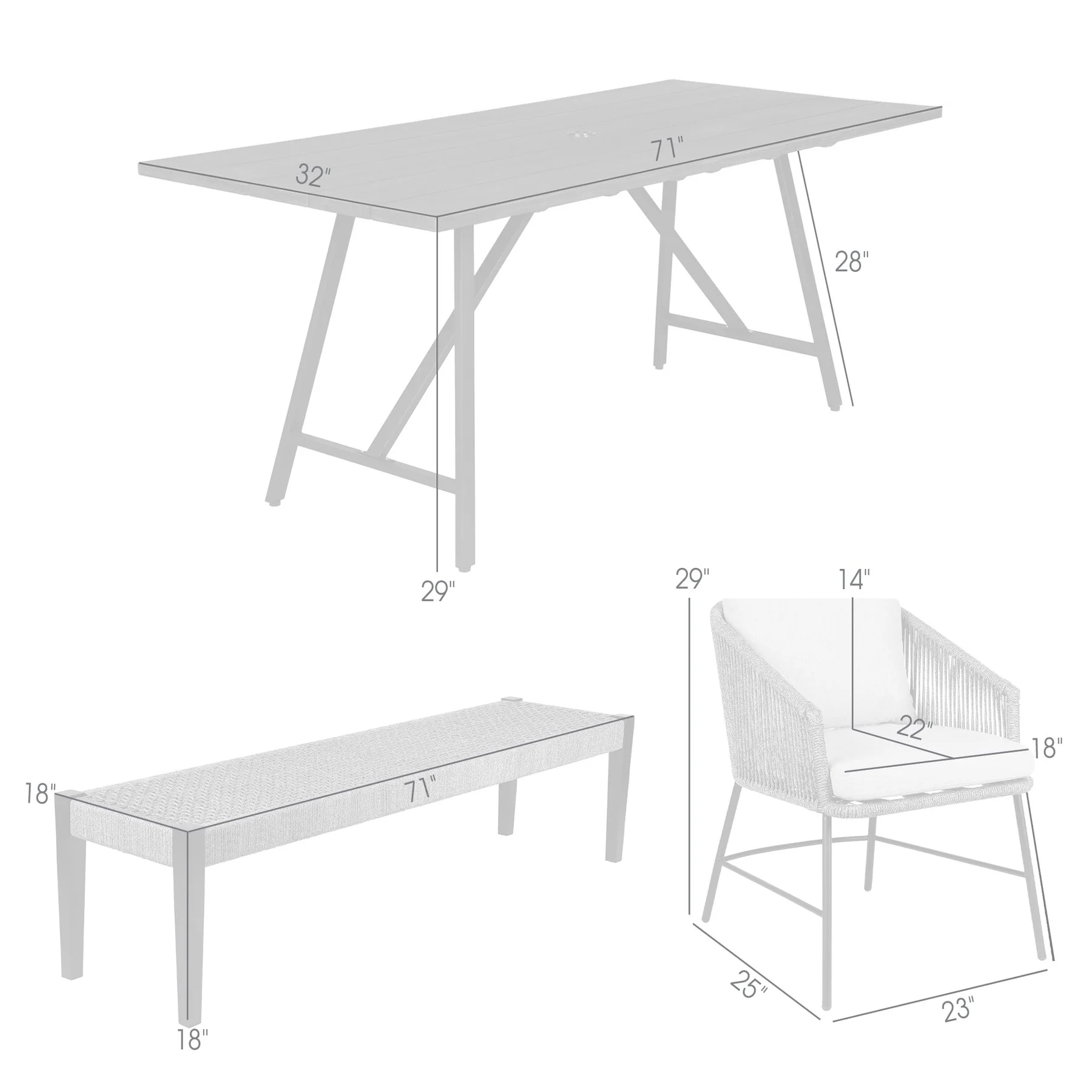 Frinton Ditas and Rhett 5 Piece Outdoor Dining Set with Dark Eucalyptus Wood and Gray Rope and Cushions - Image 13