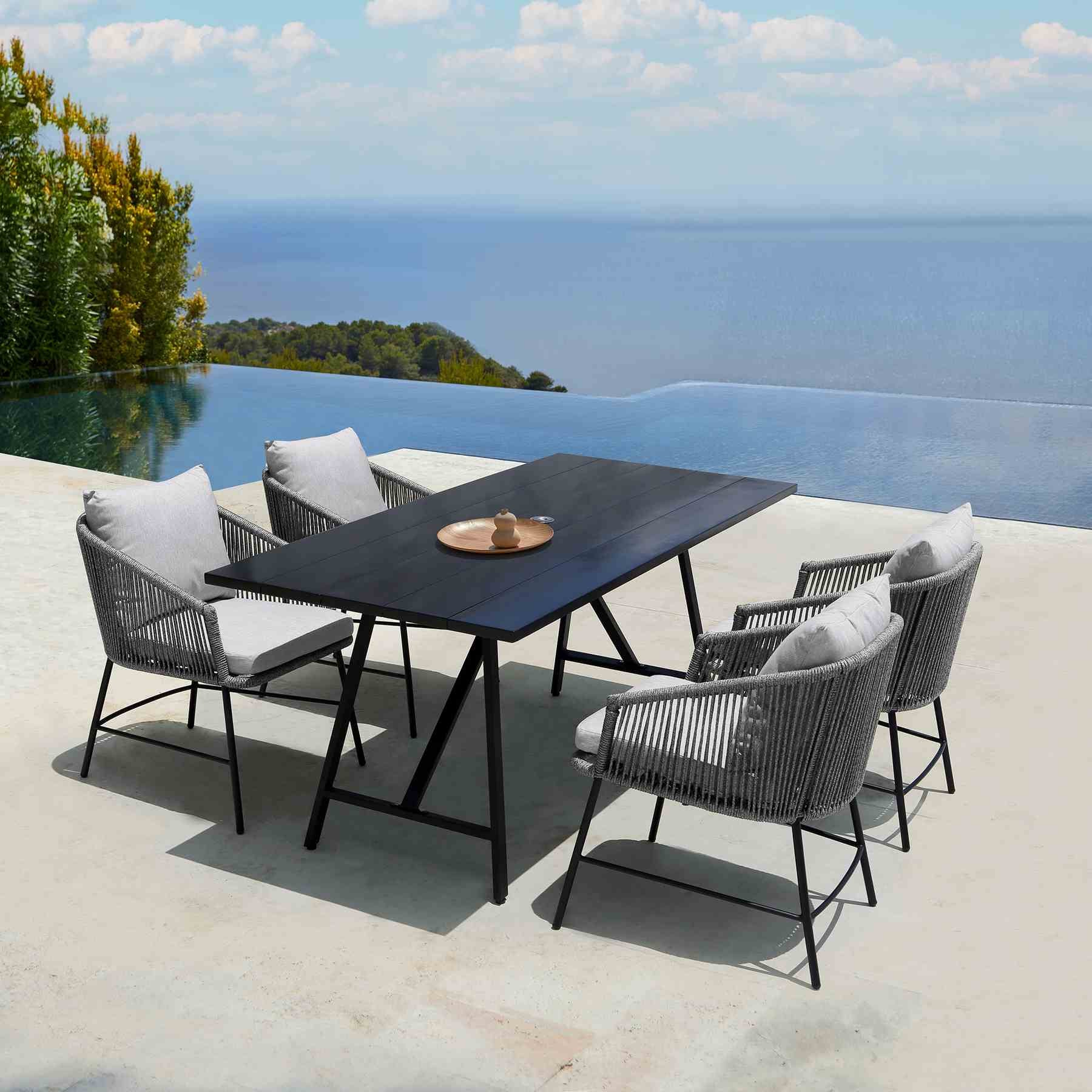 Frinton Outdoor Patio Dark Eucalyptus Wood and Metal Rectangle Dining Table - Image 9