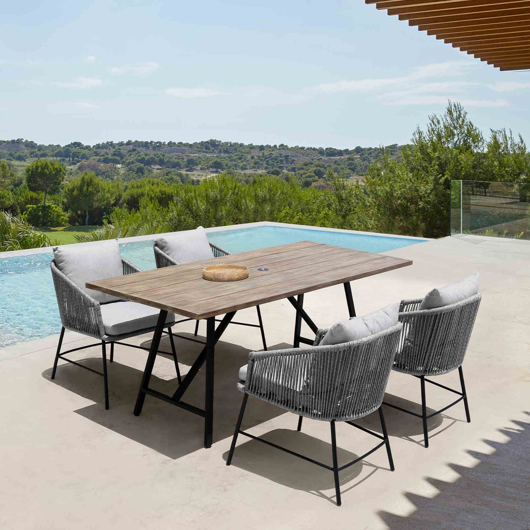 Frinton Outdoor Patio Light Eucalyptus Wood and Metal Rectangle Dining Table - Image 9