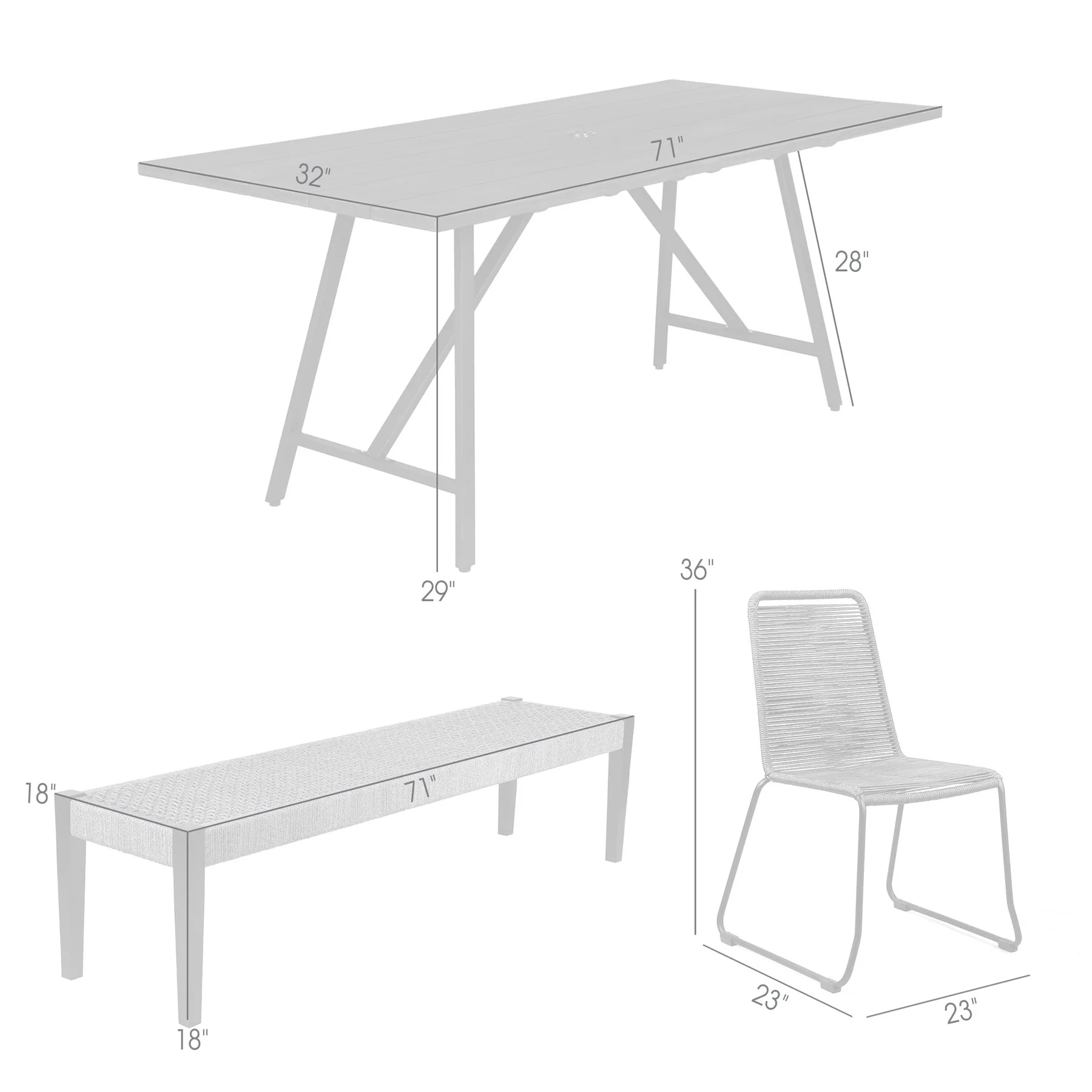 Frinton Shasta and Rhett 5 Piece Outdoor Dining Set in Dark Eucalyptus Wood with Gray Rope - Image 13