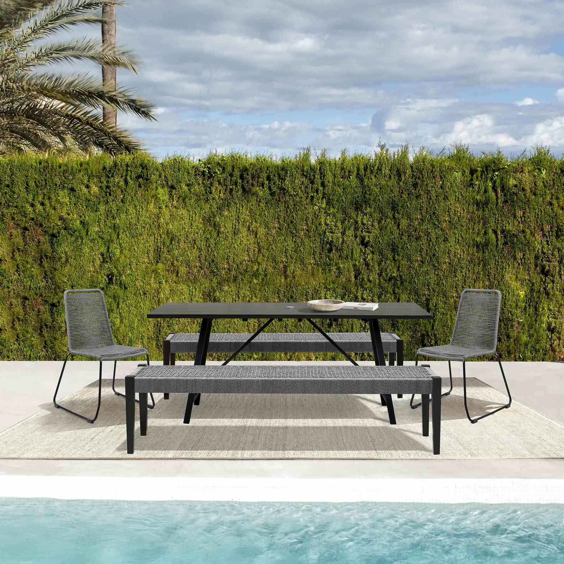 Frinton Shasta and Rhett 5 Piece Outdoor Dining Set in Dark Eucalyptus Wood with Gray Rope - Image 14