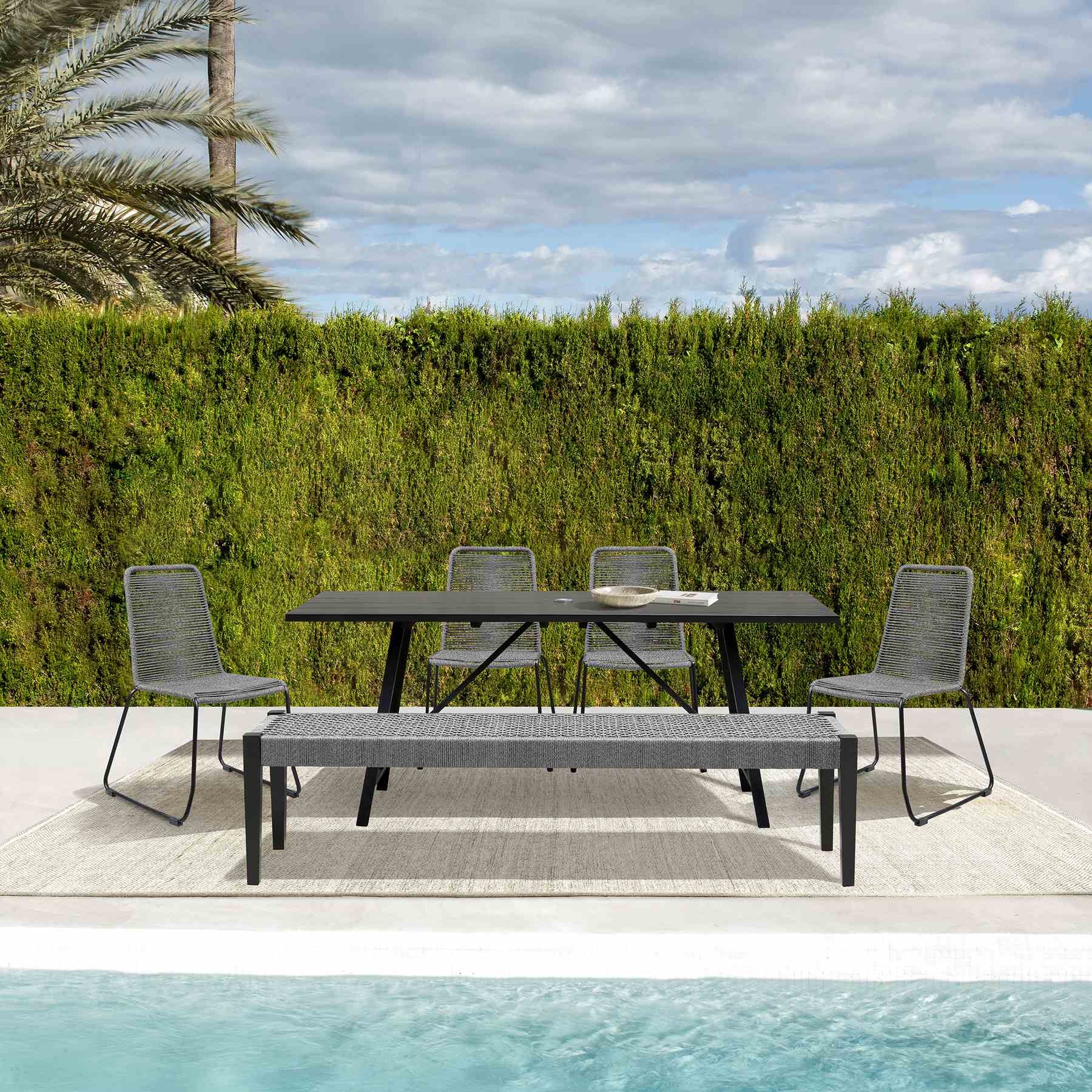 Frinton Shasta and Rhett 6 Piece Outdoor Dining Set in Dark Eucalyptus Wood with Gray Rope - Image 14