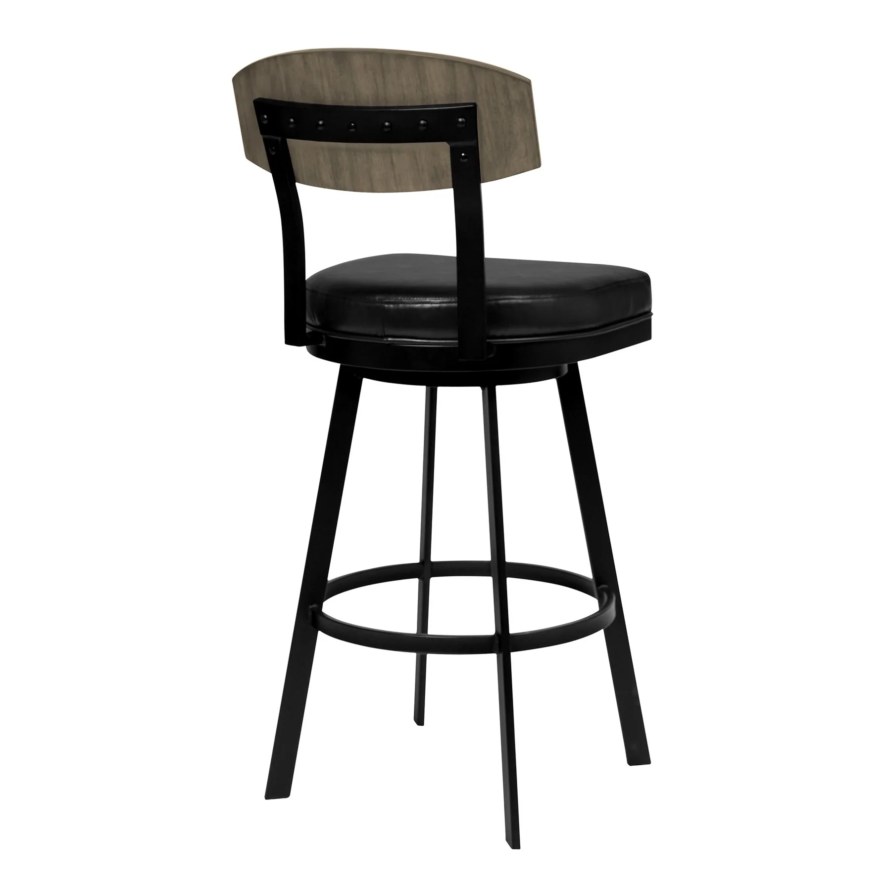 Frisco 26" Counter Height Barstool in Matte Black Finish with Black Faux Leather and Gray Walnut - Image 2