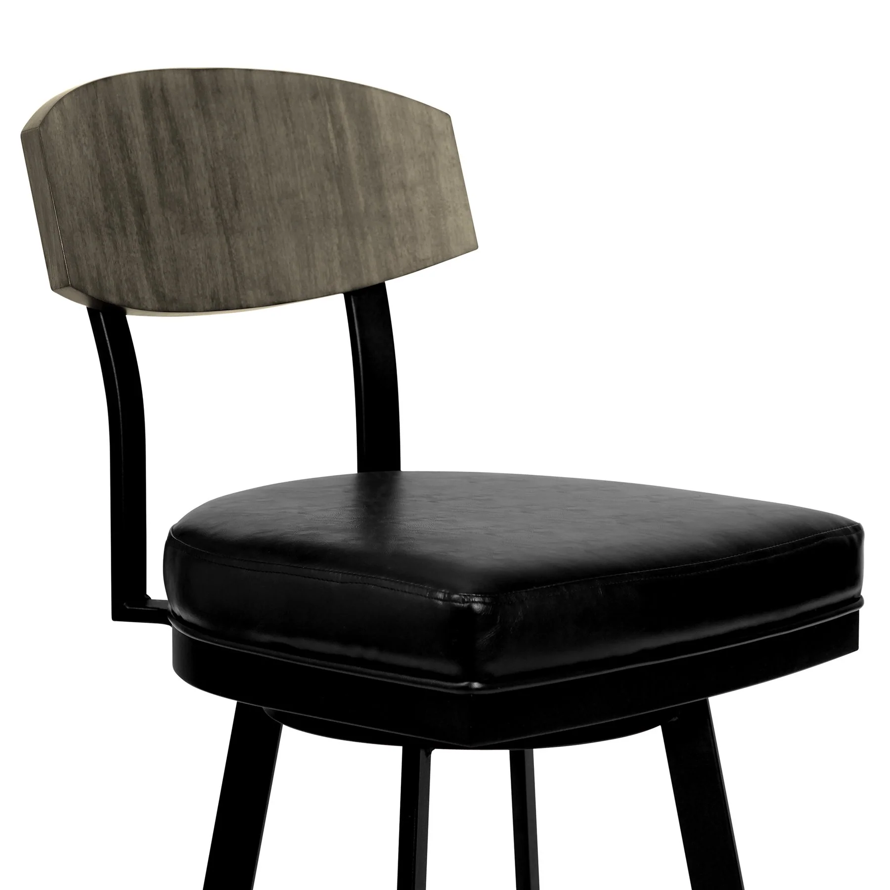 Frisco 30" Bar Height Barstool in Matte Black Finish with Black Faux Leather and Gray Walnut - Image 3