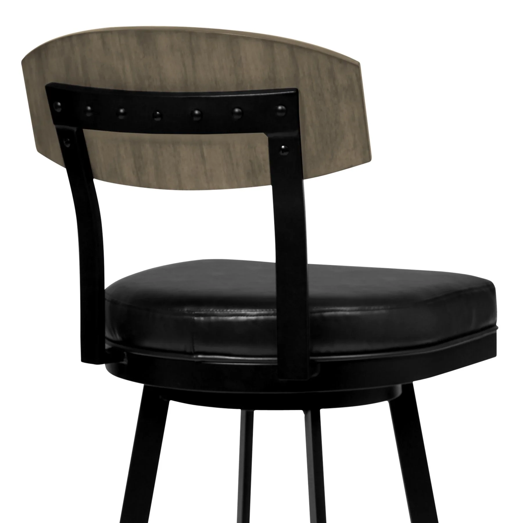 Frisco 30" Bar Height Barstool in Matte Black Finish with Black Faux Leather and Gray Walnut - Image 4