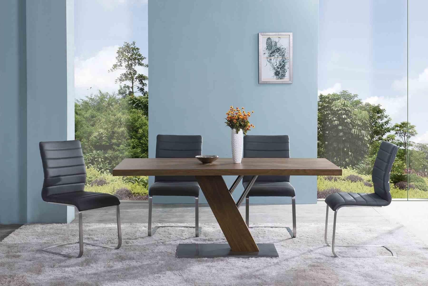 Fusion Contemporary Dining Table In Walnut Wood Top and Stainless Steel - Image 3