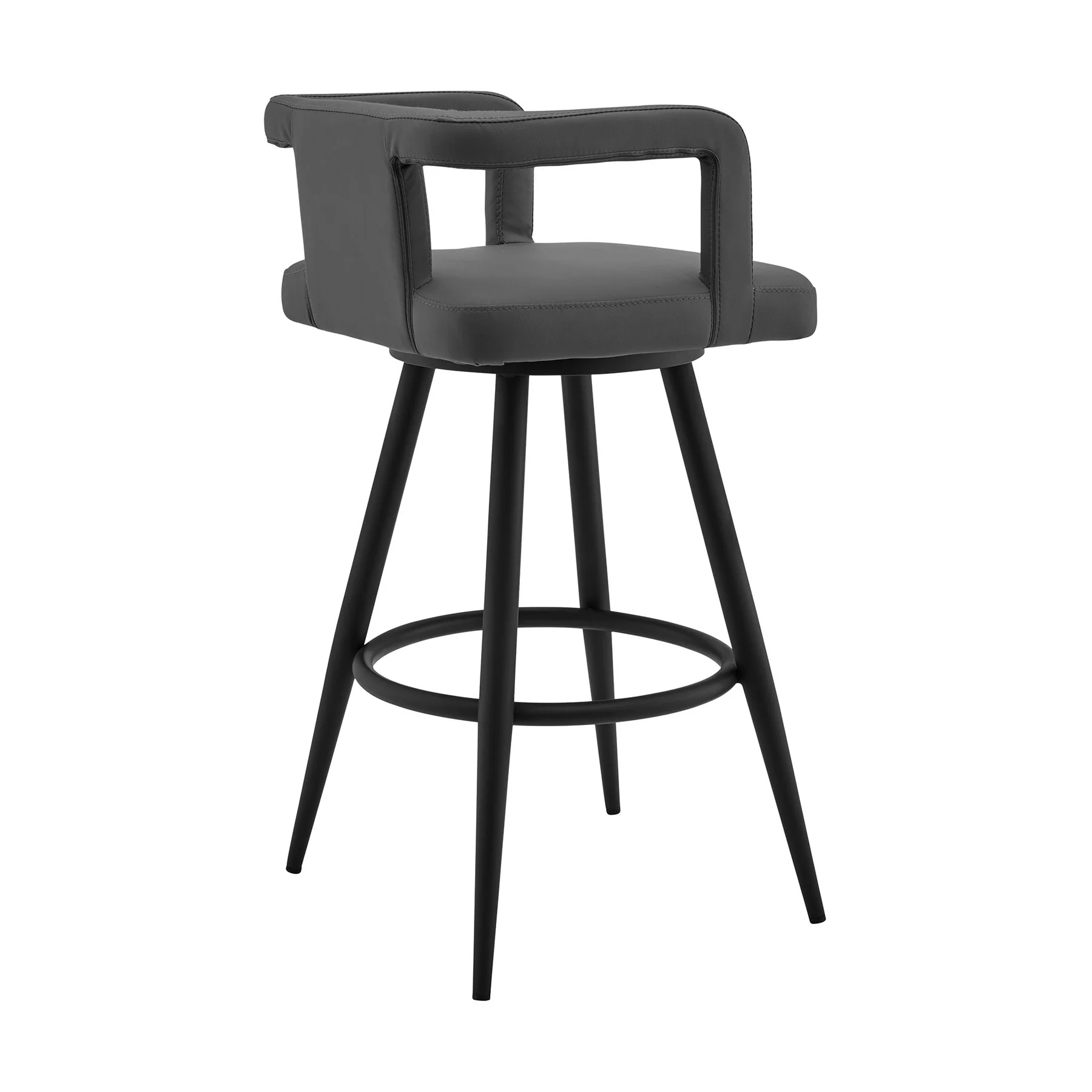 Gabriele 26" Gray Faux Leather and Black Metal Swivel Bar Stool - Image 3