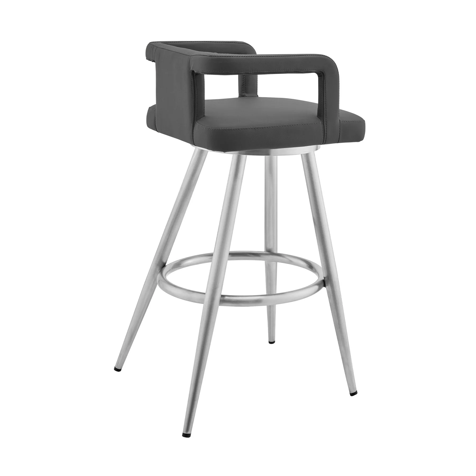 Gabriele 26" Gray Faux Leather and Brushed Stainless Steel Swivel Bar Stool - Image 3