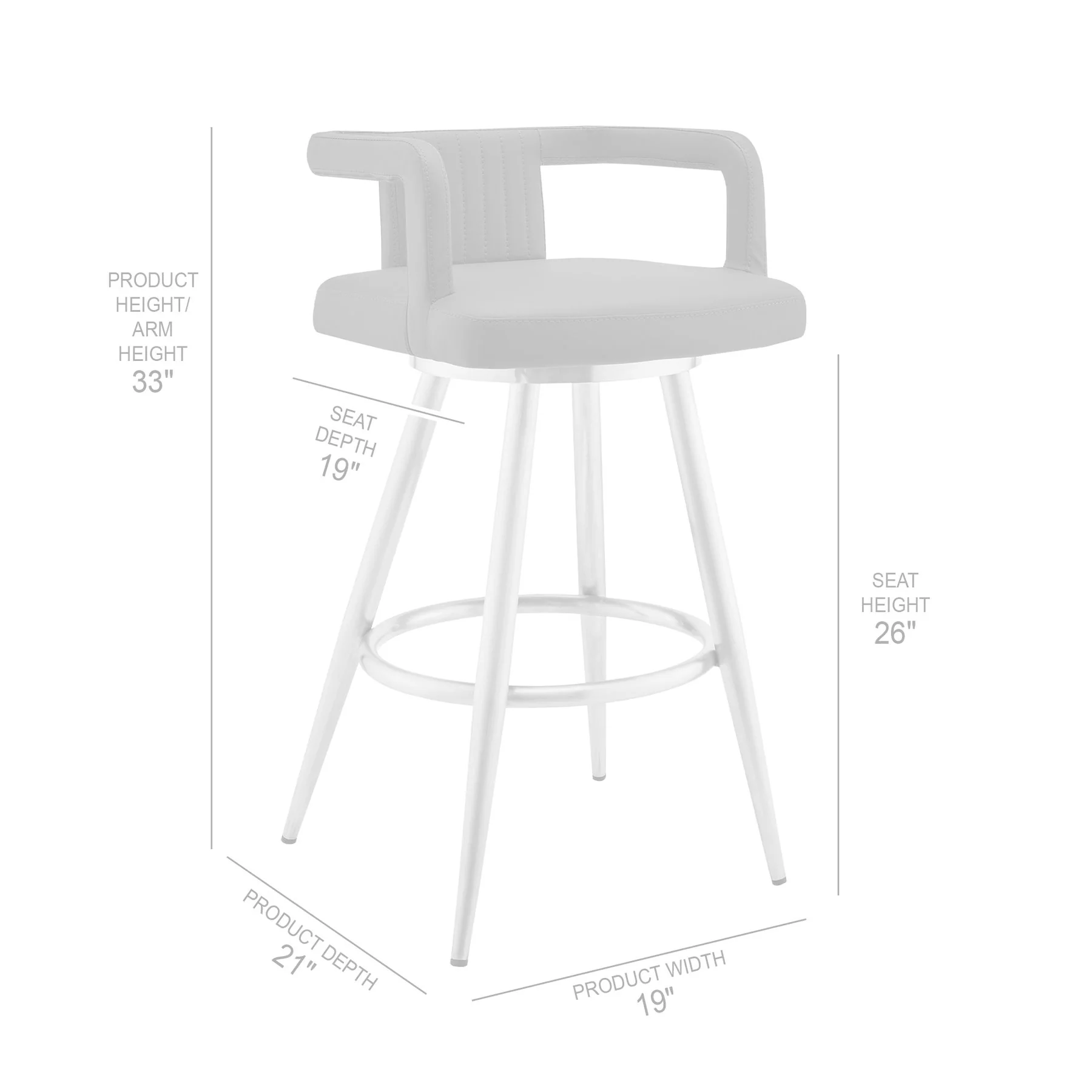 Gabriele 26" Gray Faux Leather and Brushed Stainless Steel Swivel Bar Stool - Image 7