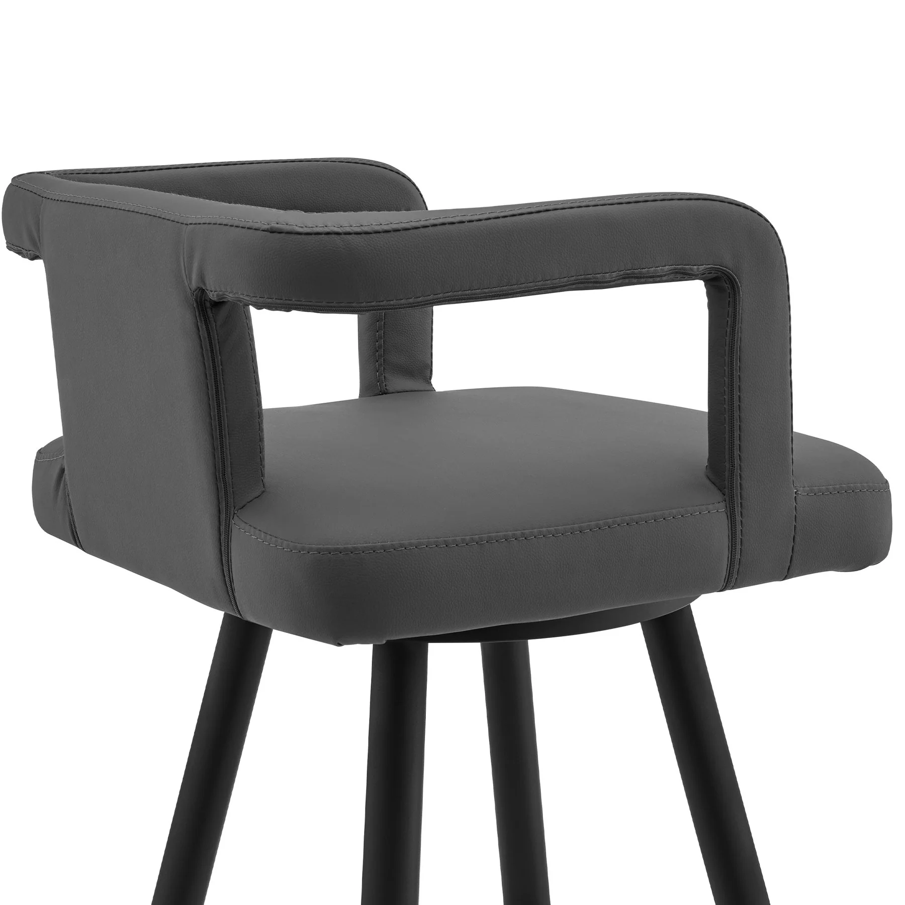 Gabriele 30" Gray Faux Leather and Black Metal Swivel Bar Stool - Image 5