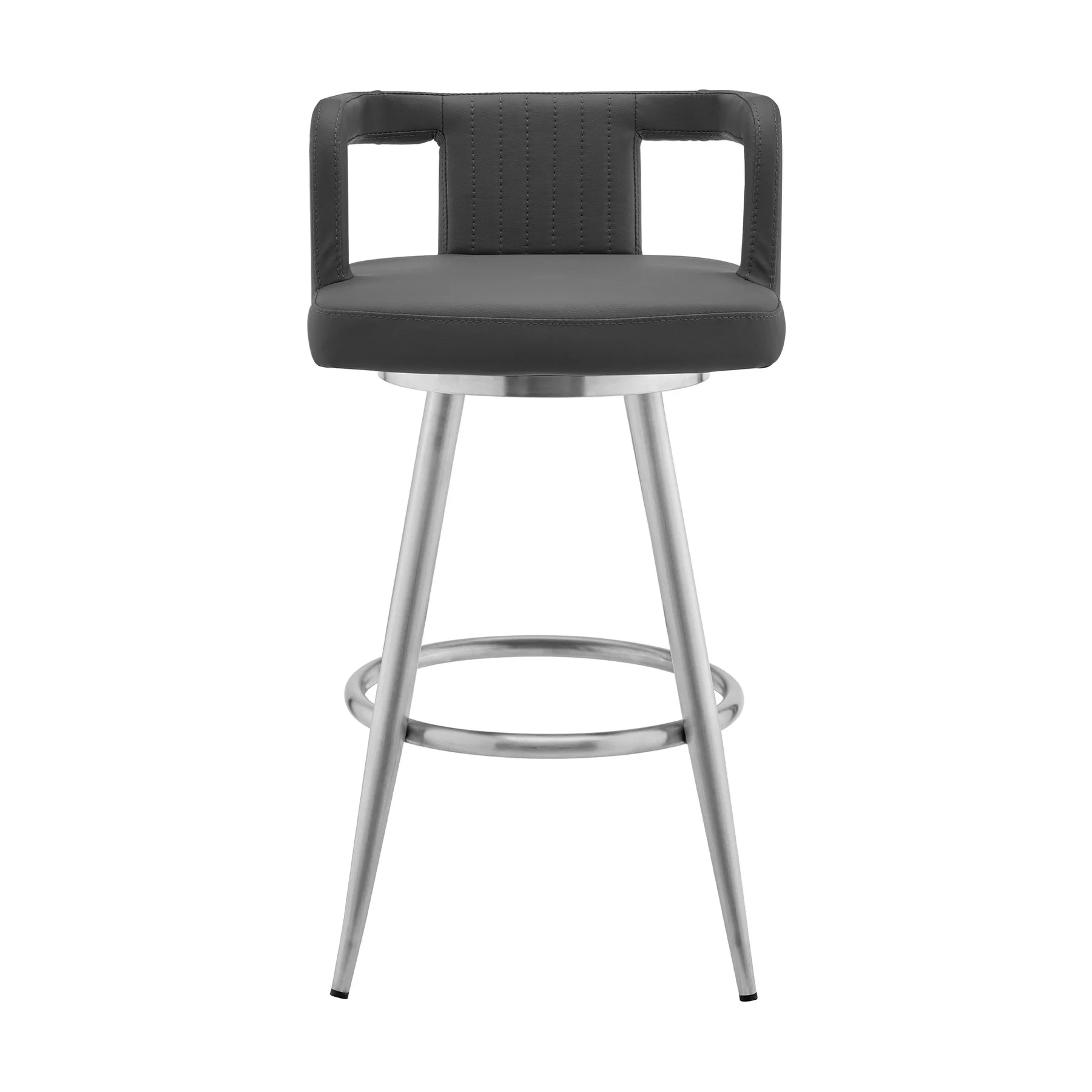 Gabriele 30" Gray Faux Leather and Brushed Stainless Steel Swivel Bar Stool - Image 2