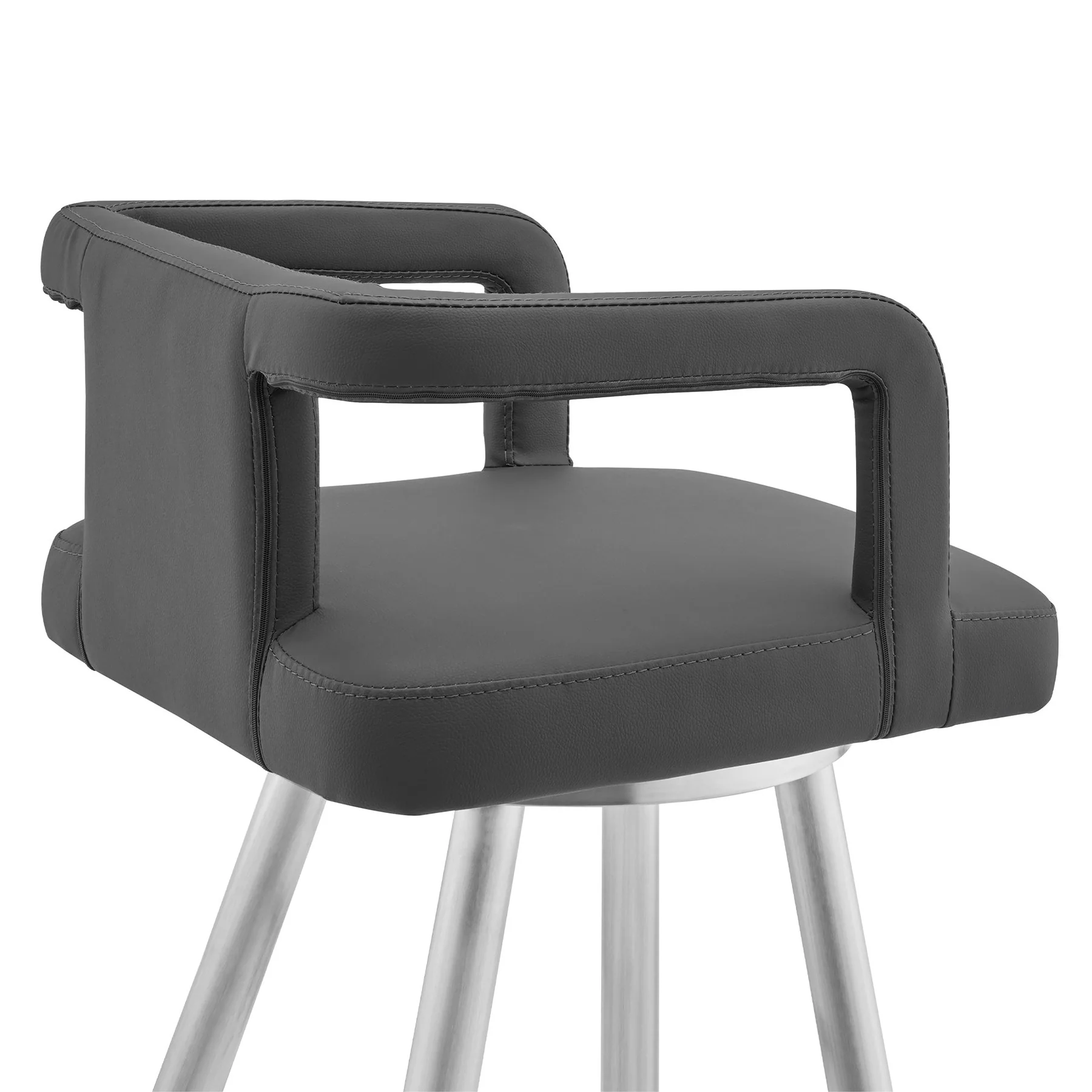 Gabriele 30" Gray Faux Leather and Brushed Stainless Steel Swivel Bar Stool - Image 5