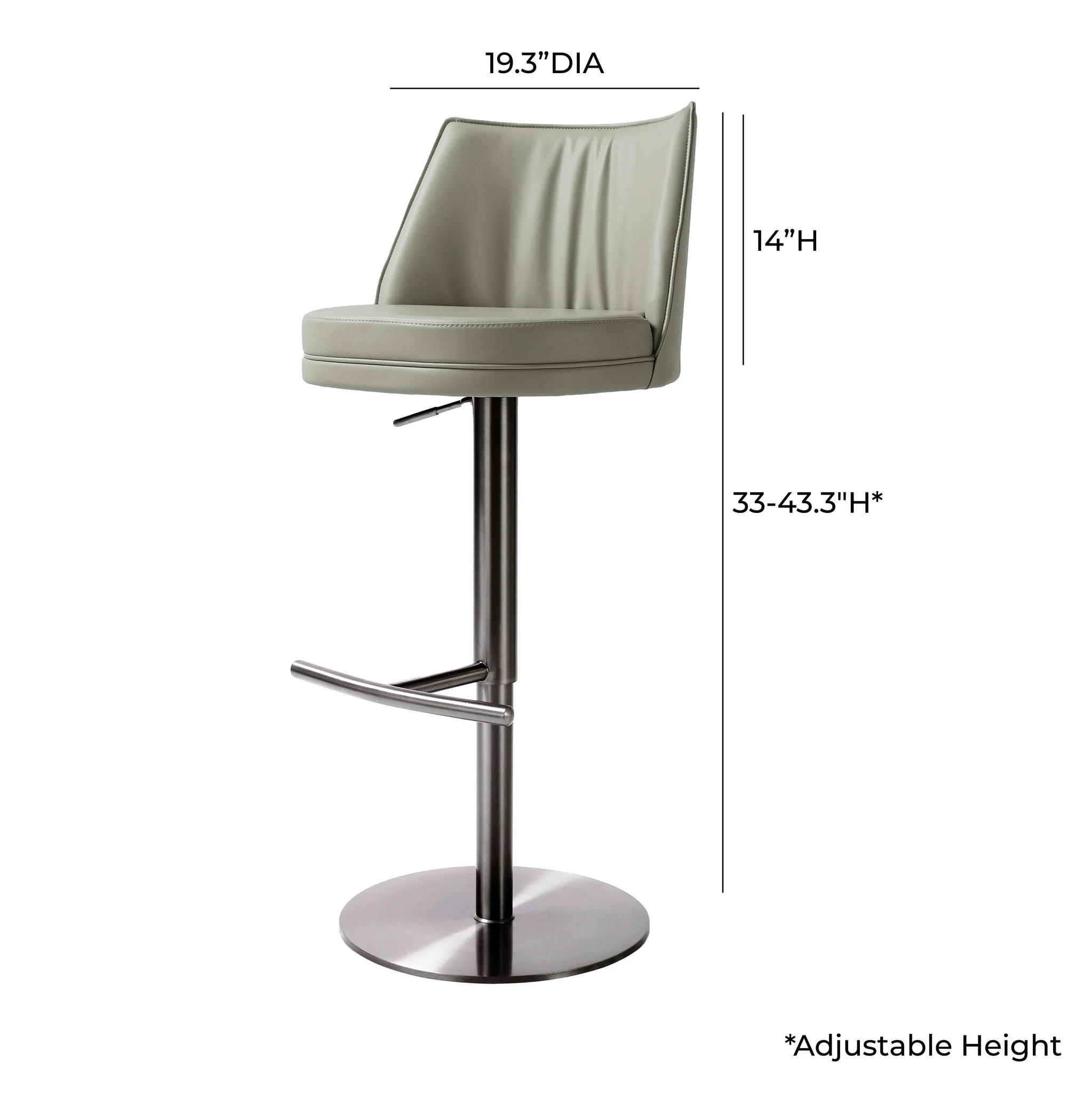Gala Light Grey Performance Vegan Leather on Black Adjustable Stool - Image 5