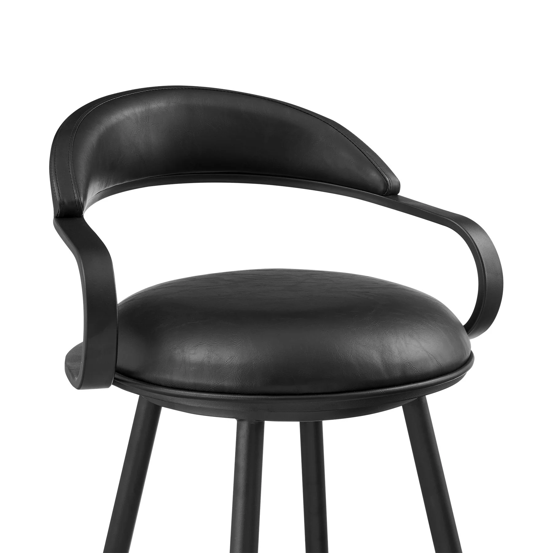 Gardenia 26" Swivel Counter Stool in Black Iron with Vintage Black Faux Leather - Image 4