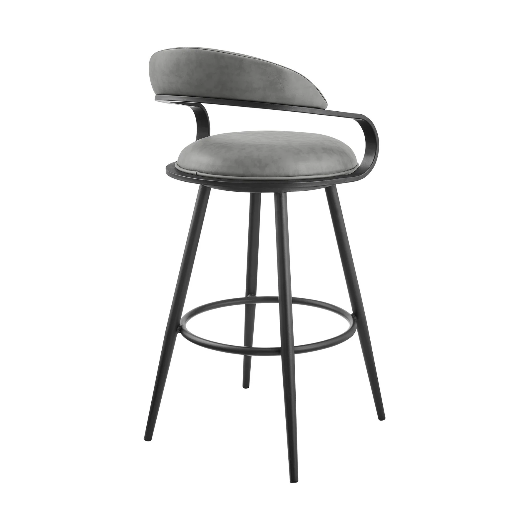 Gardenia 26" Swivel Counter Stool in Black Iron with Vintage Gray Faux Leather - Image 3
