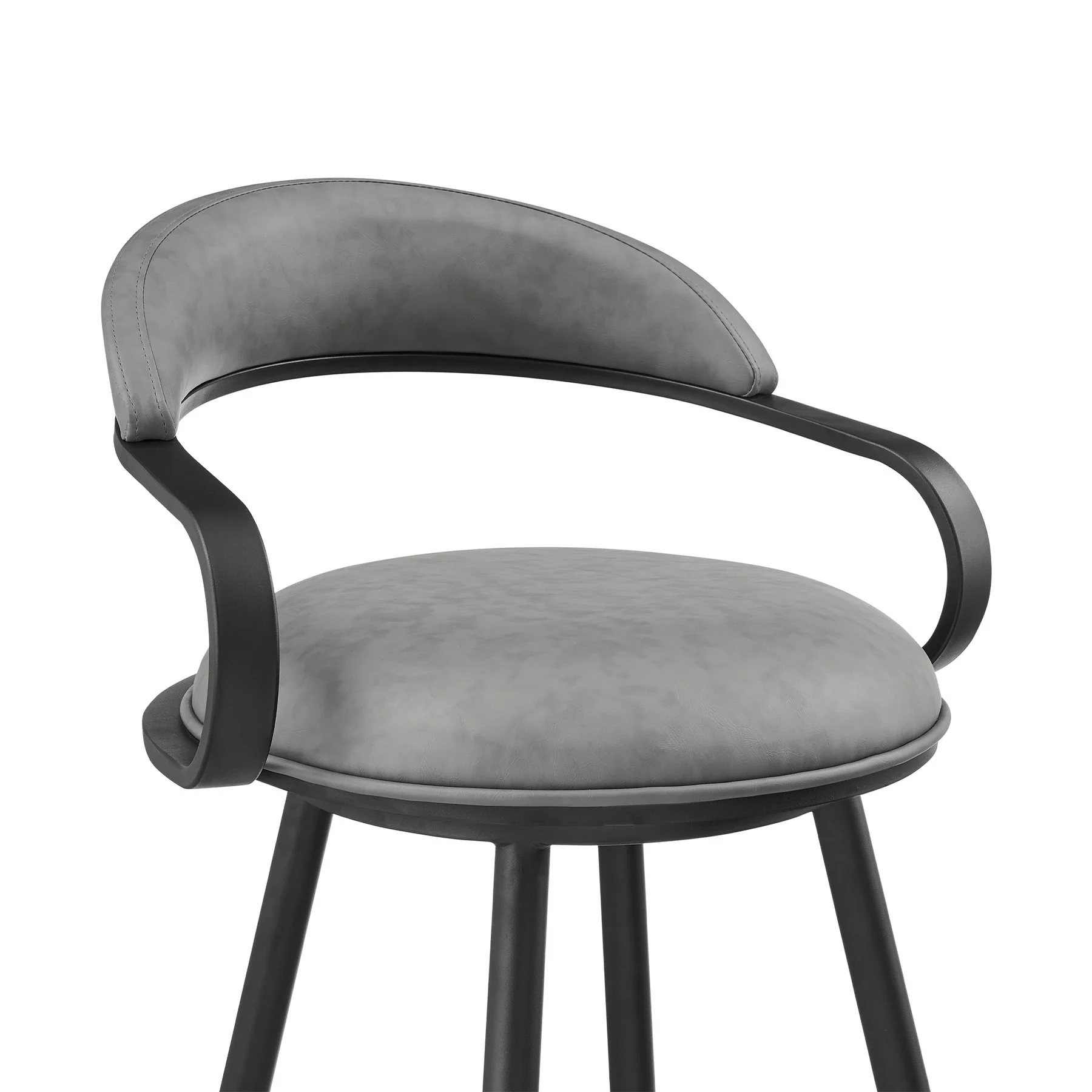 Gardenia 26" Swivel Counter Stool in Black Iron with Vintage Gray Faux Leather - Image 4