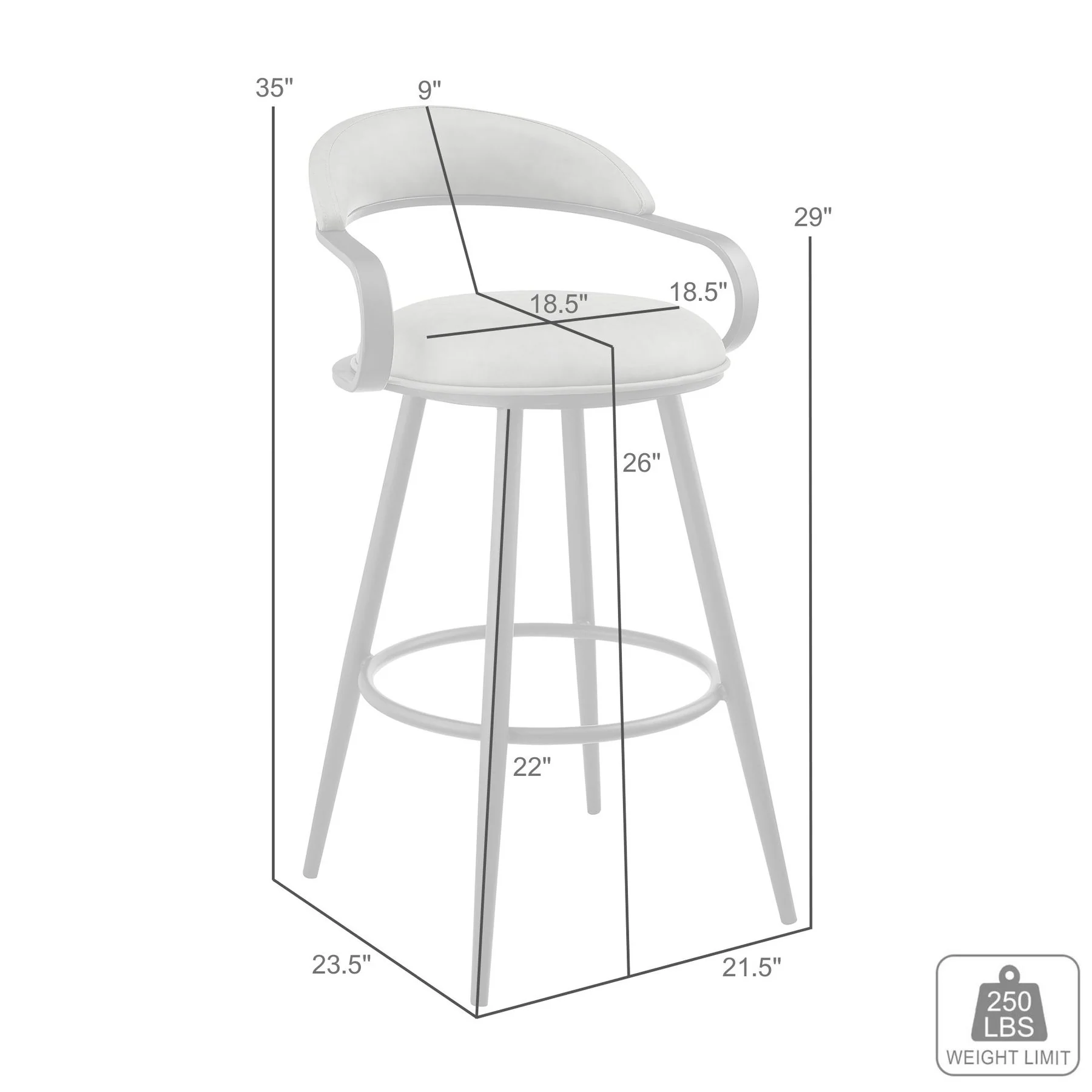 Gardenia 26" Swivel Counter Stool in Black Iron with Vintage Gray Faux Leather - Image 9