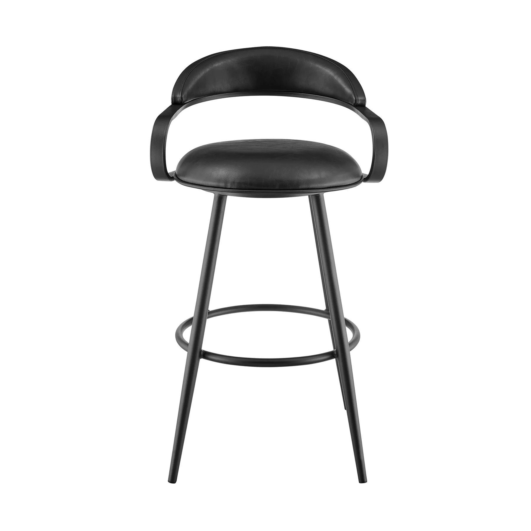 Gardenia 30" Swivel Bar Stool in Black Iron with Vintage Black Faux Leather - Image 2