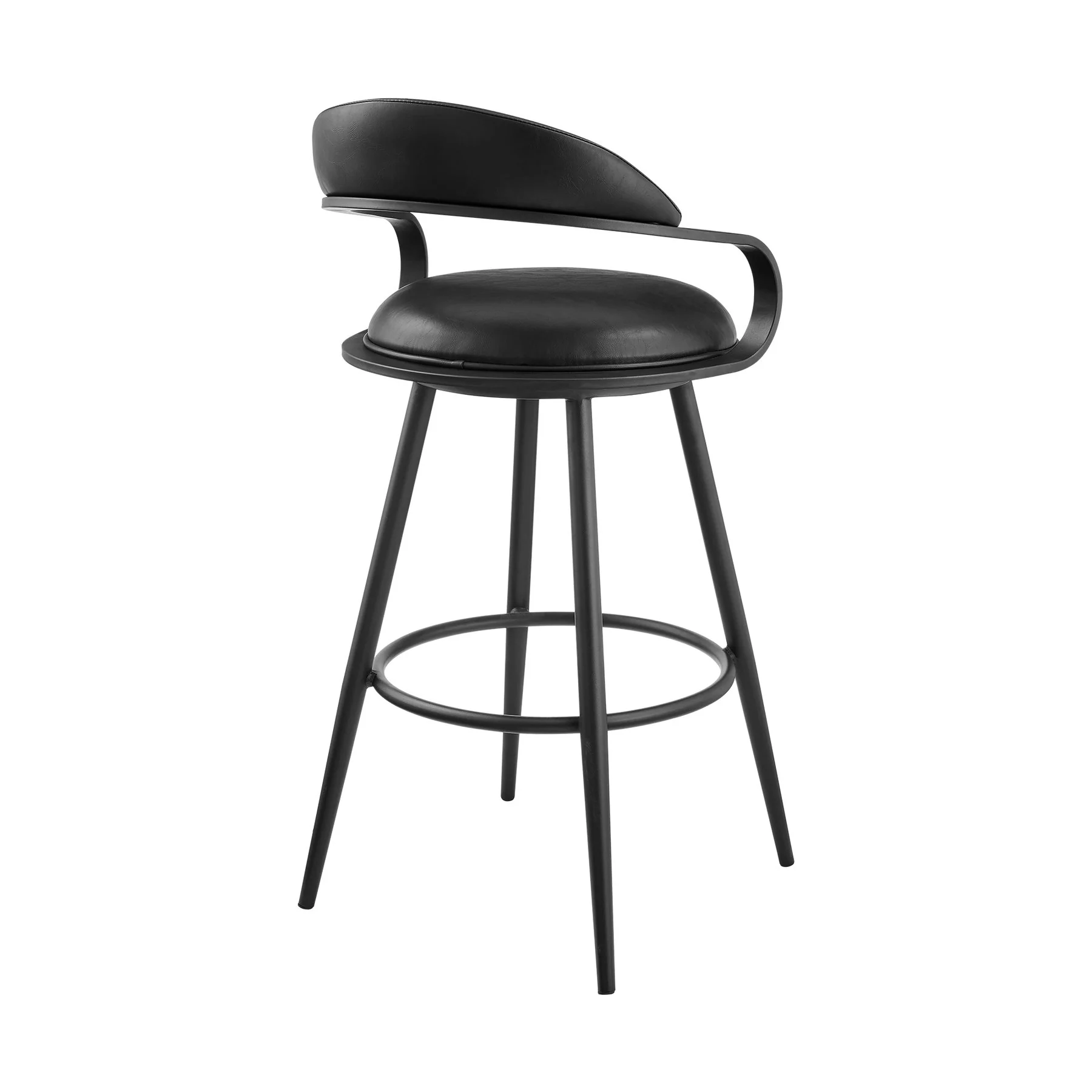 Gardenia 30" Swivel Bar Stool in Black Iron with Vintage Black Faux Leather - Image 3