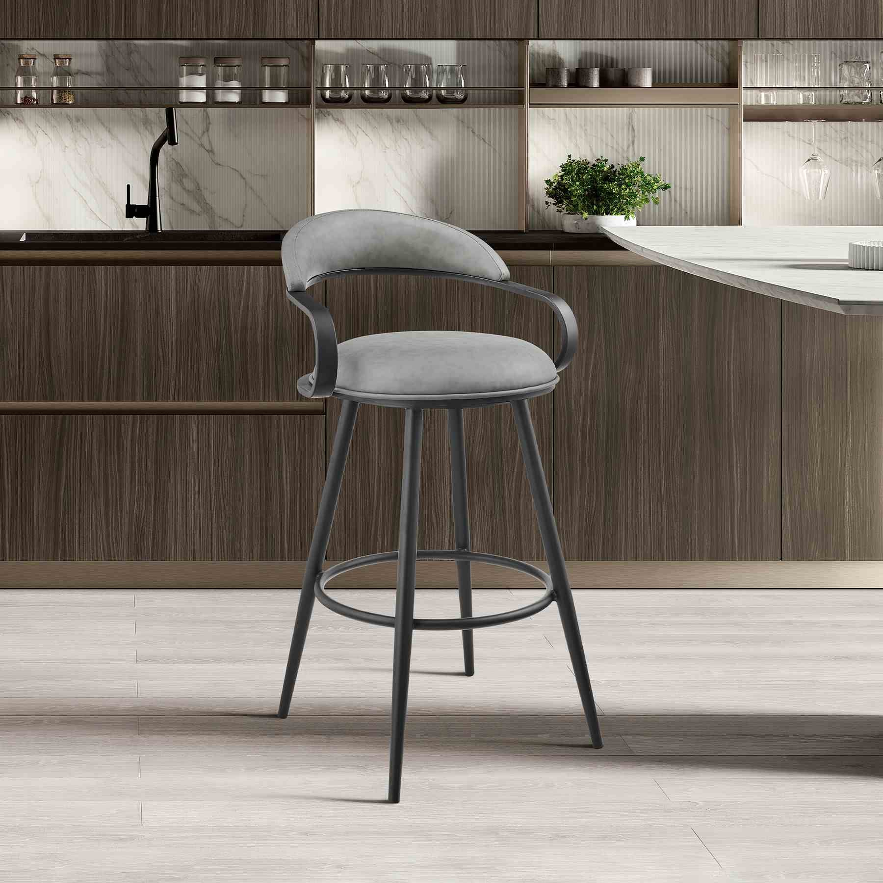 Gardenia 30" Swivel Bar Stool in Black Iron with Vintage Gray Faux Leather - Image 10