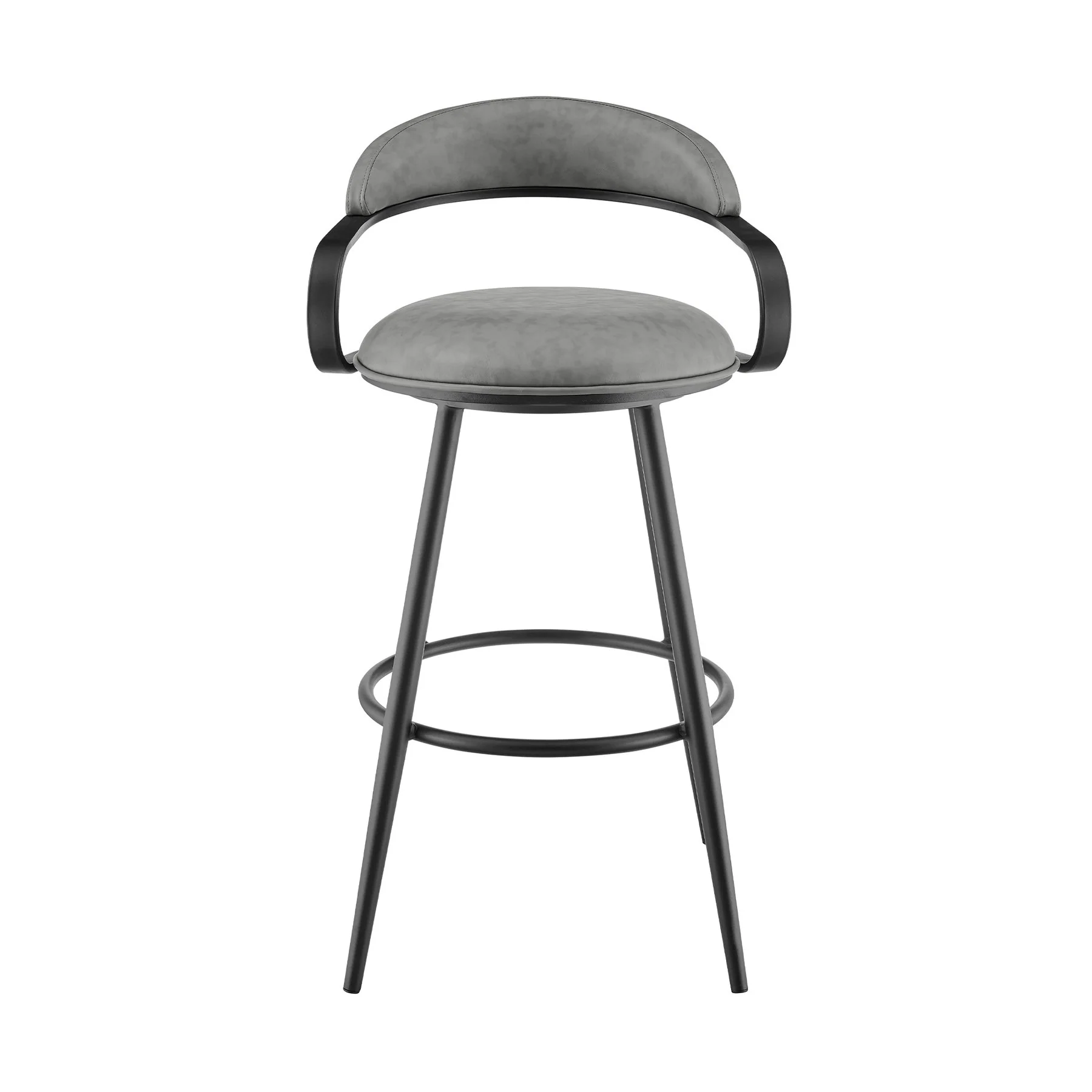Gardenia 30" Swivel Bar Stool in Black Iron with Vintage Gray Faux Leather - Image 2