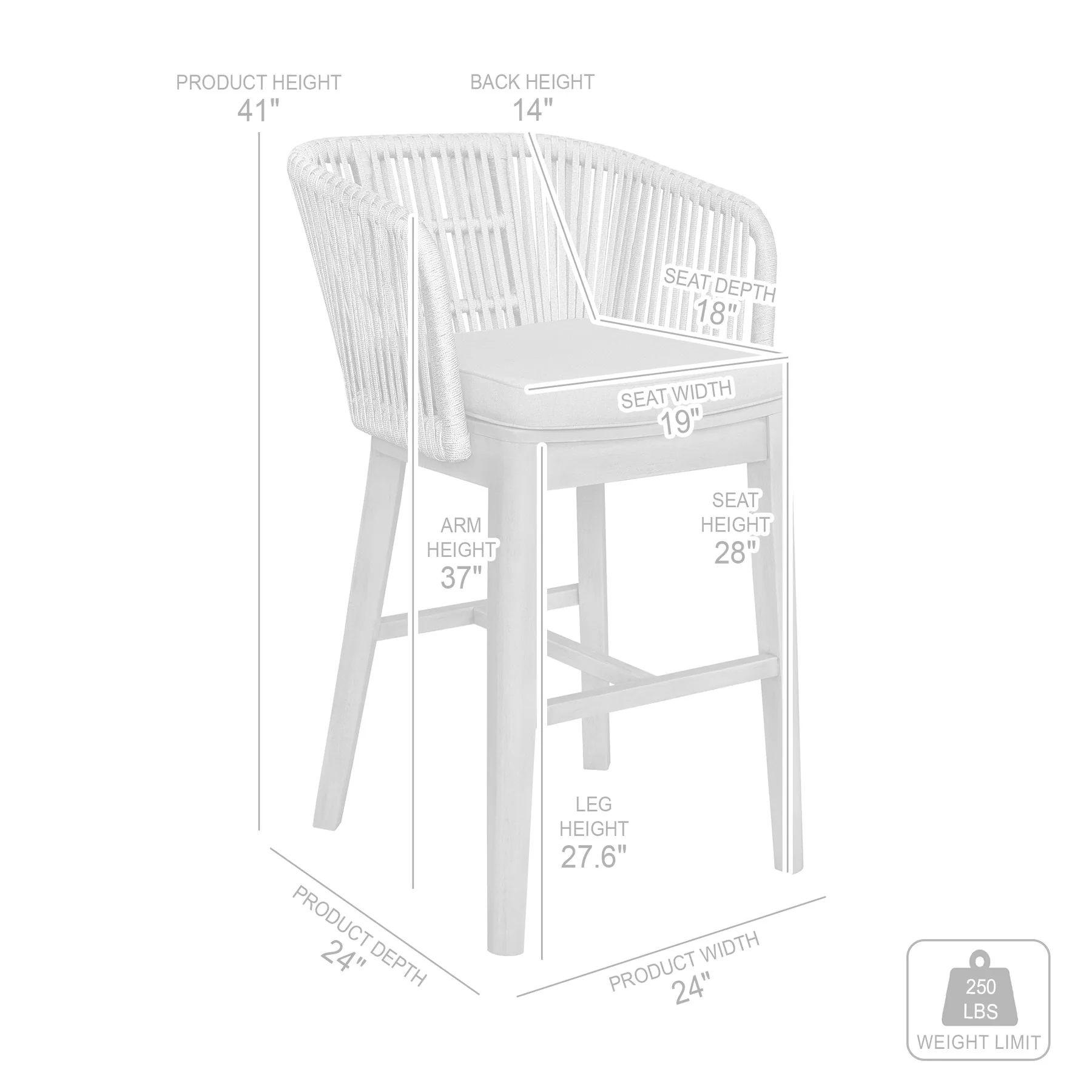 Garnet Outdoor Patio Bar Stool in Natural Acacia Wood and Black Rope - Image 11