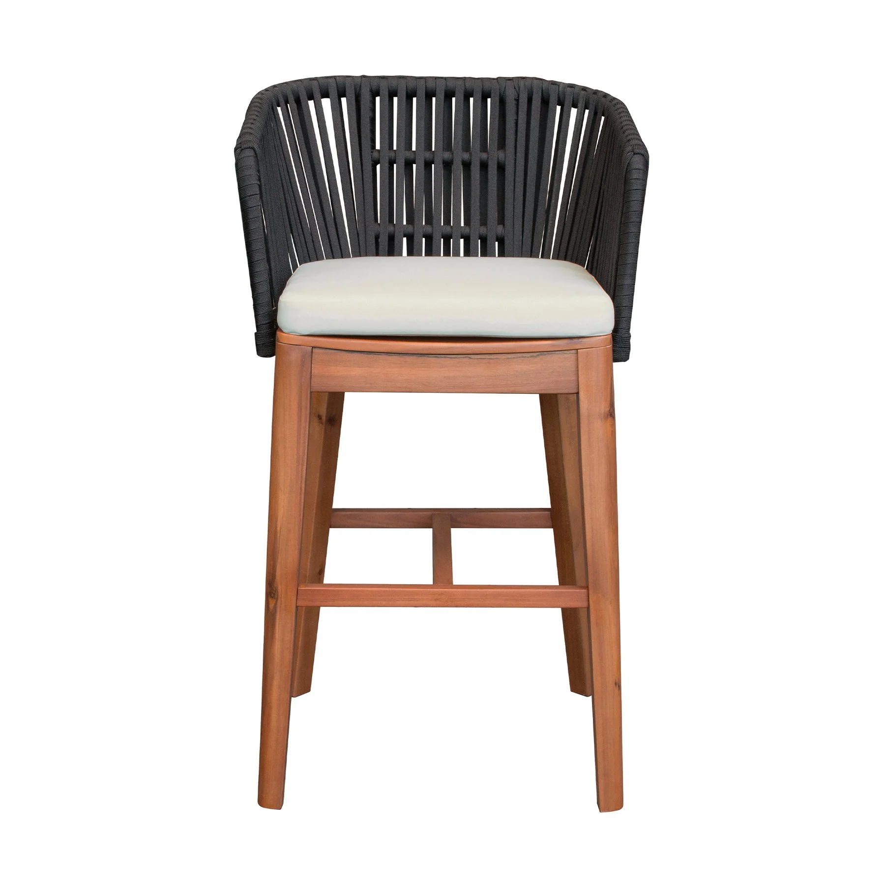 Garnet Outdoor Patio Bar Stool in Natural Acacia Wood and Black Rope - Image 2