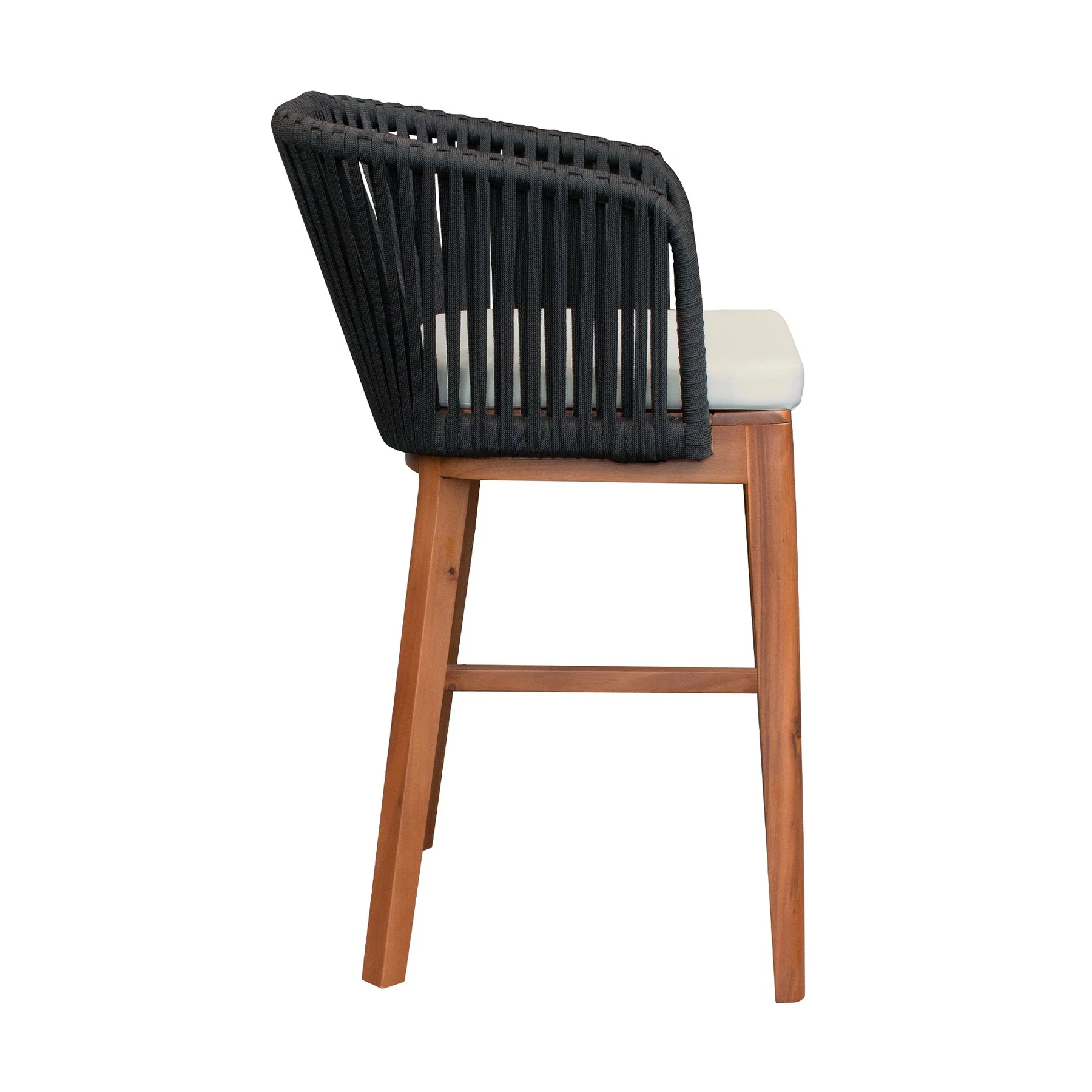 Garnet Outdoor Patio Bar Stool in Natural Acacia Wood and Black Rope - Image 3